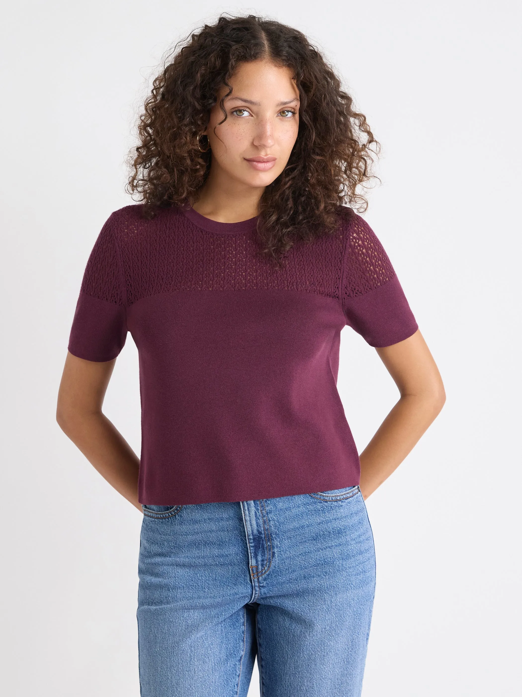 Short-Sleeve Crew-Neck Short Sweater sold by RW&CO. product image thumbnail 5