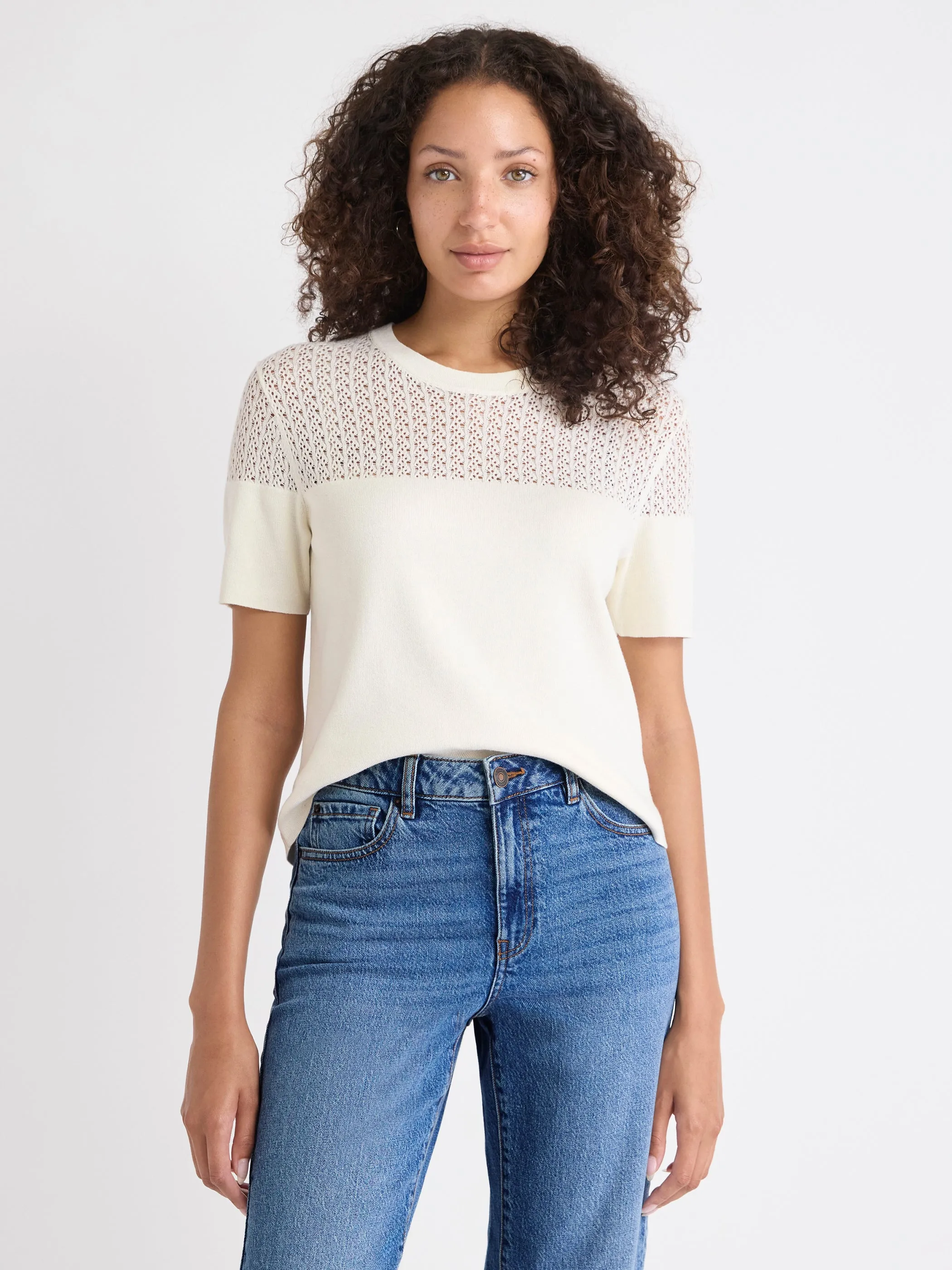 Short-Sleeve Crew-Neck Short Sweater sold by RW&CO.