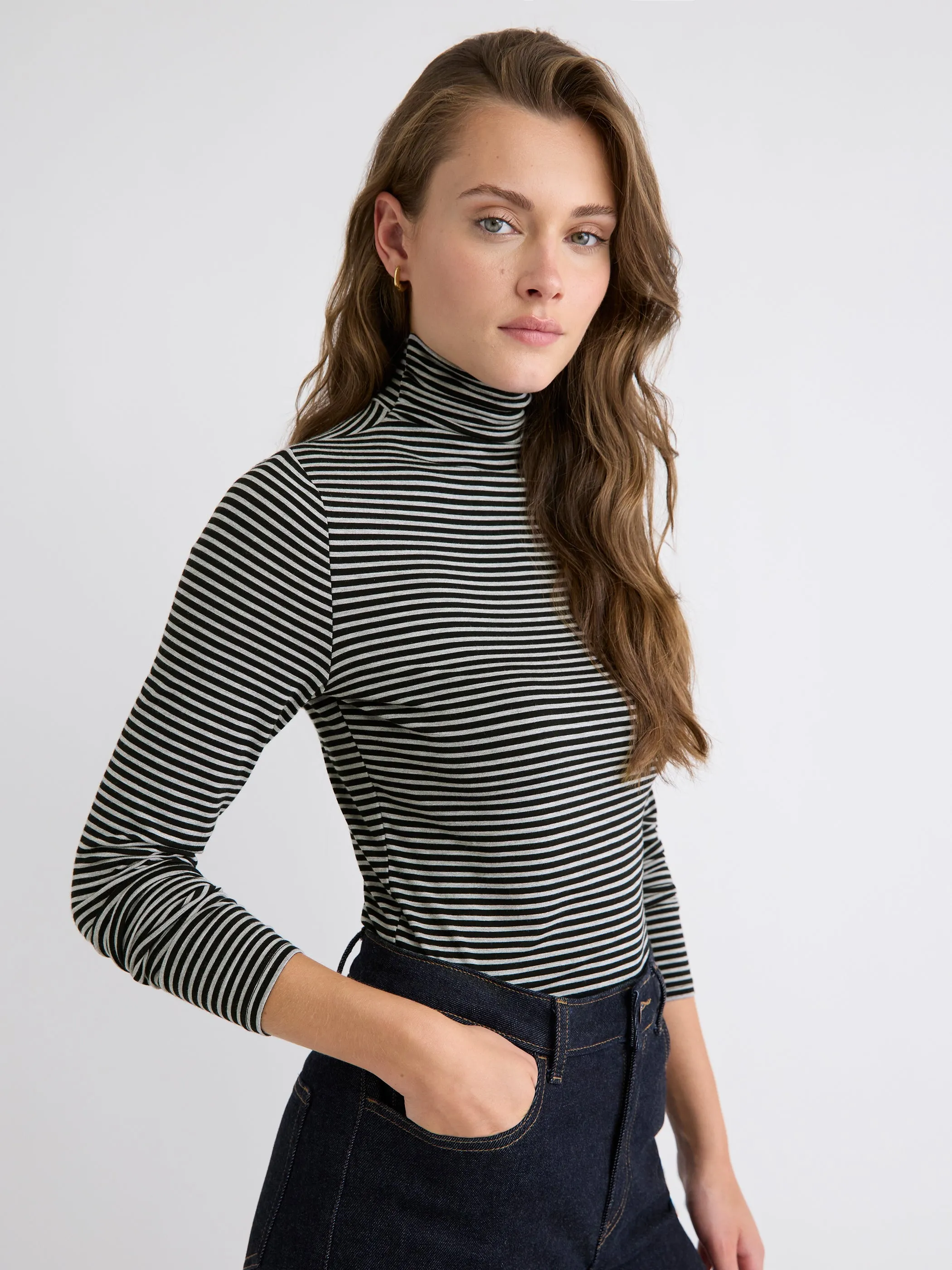 Fitted Long-Sleeve Mock-Neck Tee sold by RW&CO.