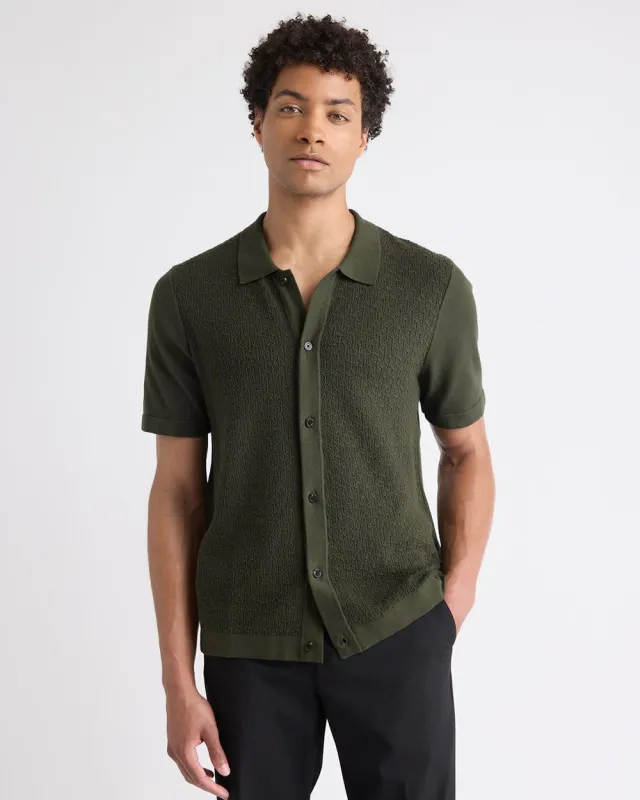 Short-Sleeve Buttoned-Down Textured Sweater with Shirt Collar made by RW&CO.