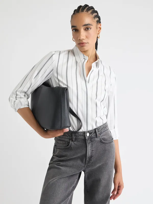 Striped Long-Sleeve Buttoned-Down Poplin Blouse sold by RW&CO.