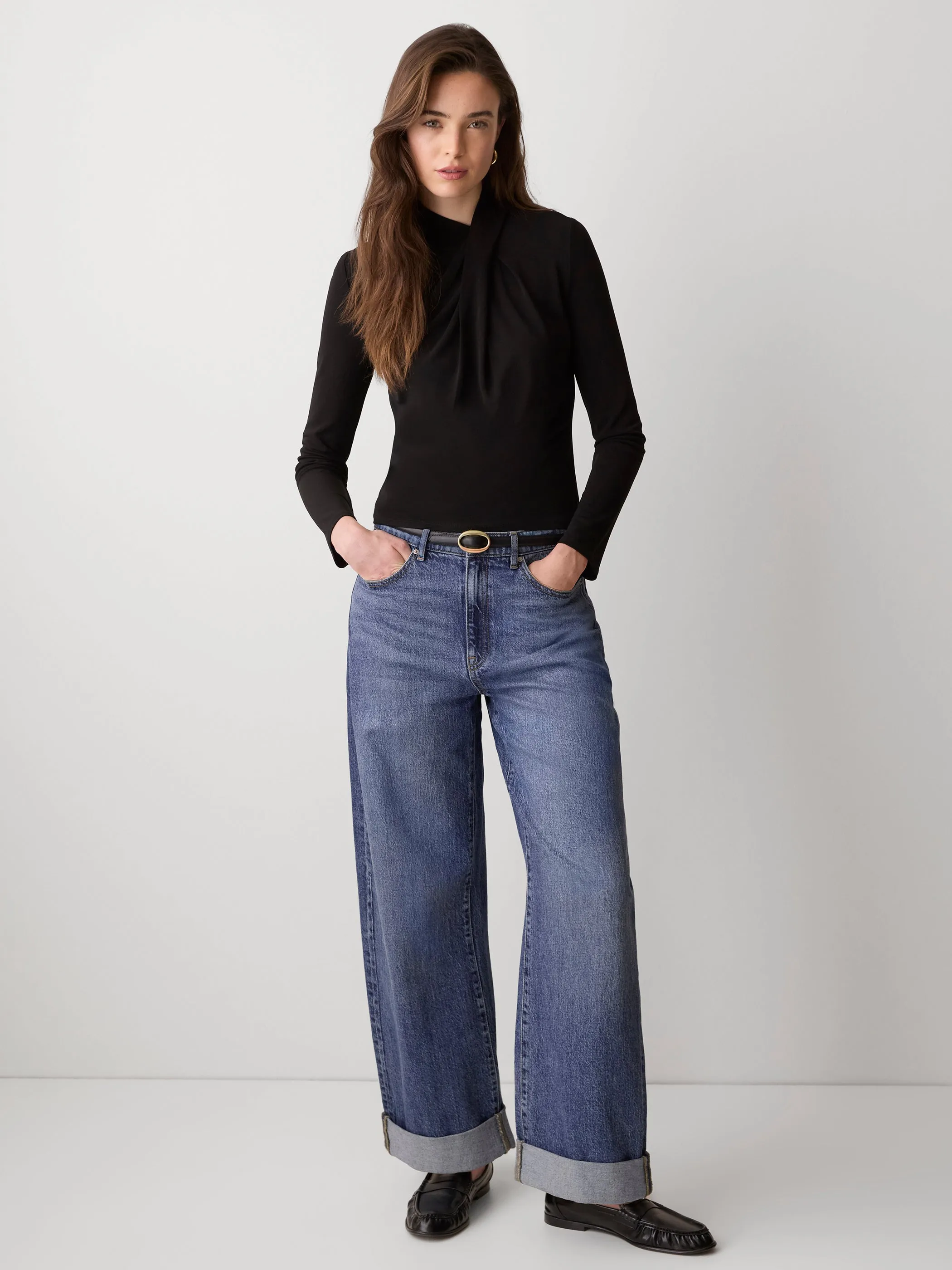 Long-Sleeve Top with Crossover Draped Mock Neckline sold by RW&CO. product image thumbnail 2