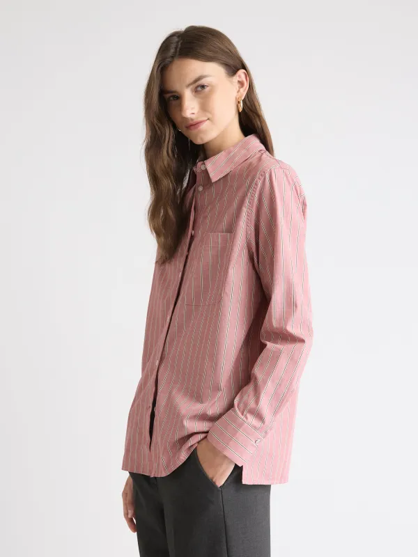 Striped Long-Sleeve Buttoned-Down Poplin Blouse sold by RW&CO.