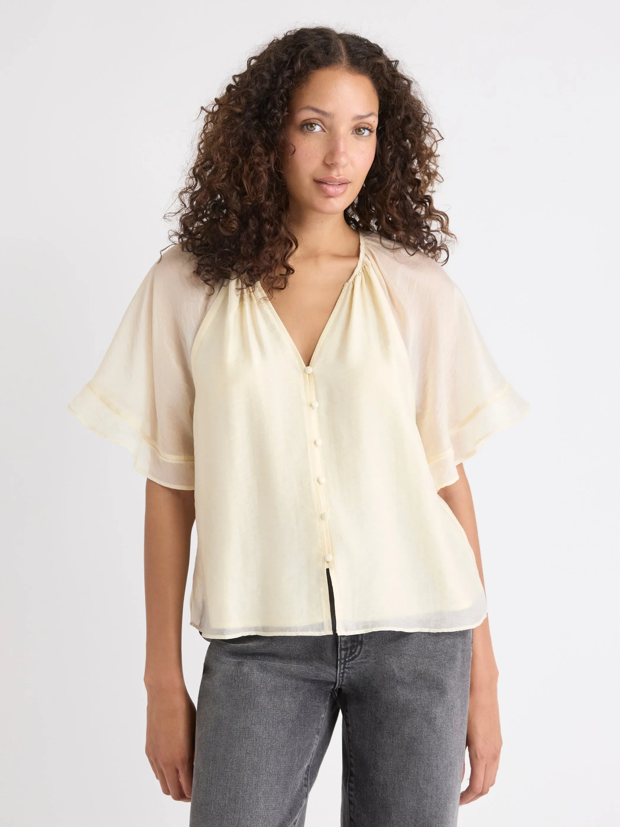 V-Neck Blouse with Short Flutter Sleeves sold by RW&CO.