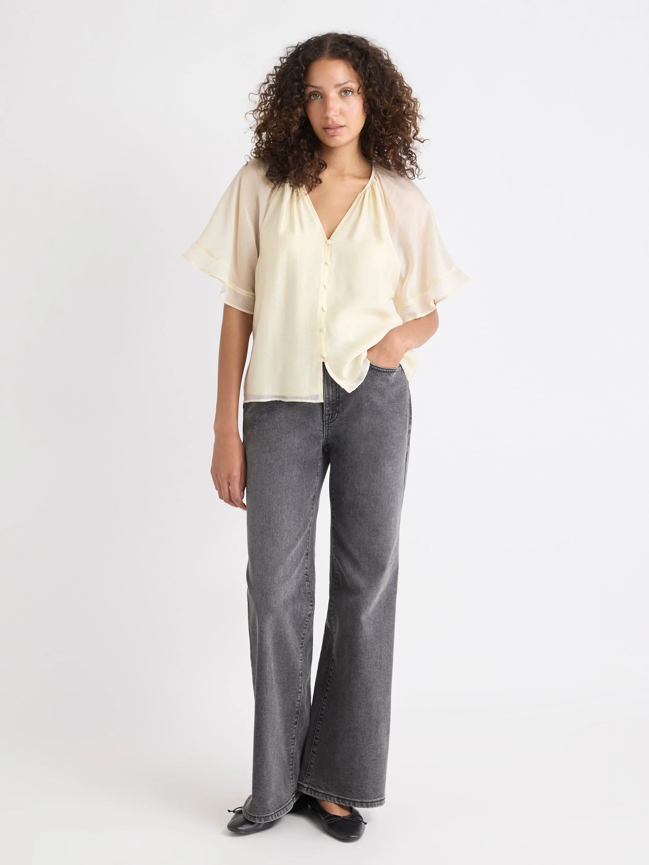 V-Neck Blouse with Short Flutter Sleeves sold by RW&CO. product image thumbnail 2