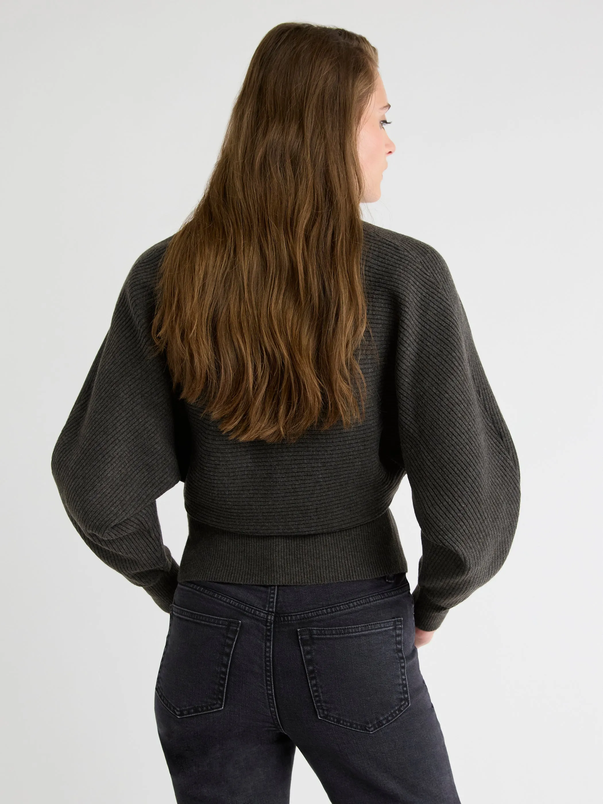 Long-Dolman-Sleeve V-Neck Ribbed Cardigan sold by RW&CO. product image thumbnail 3