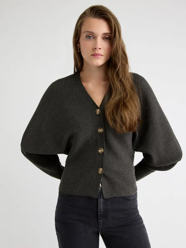 Long-Dolman-Sleeve V-Neck Ribbed Cardigan sold by RW&CO.