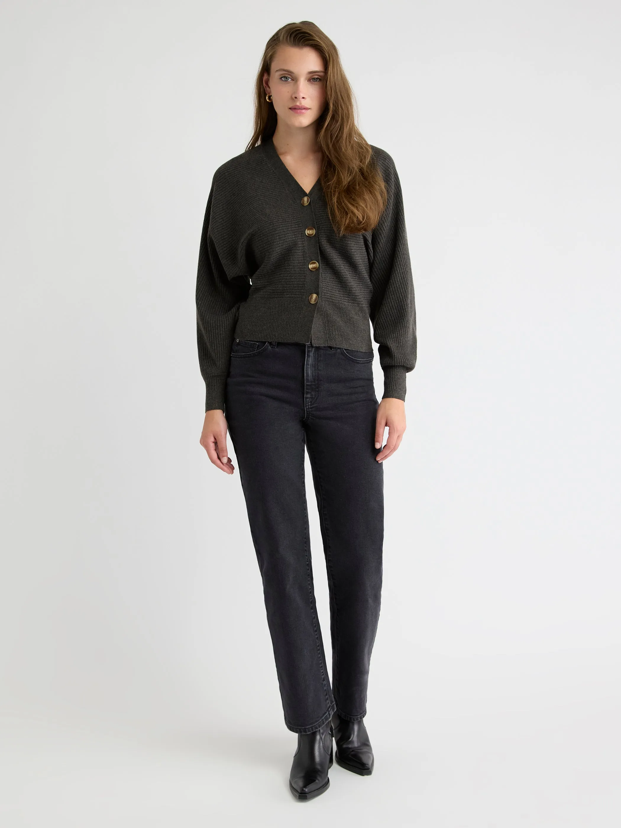 Long-Dolman-Sleeve V-Neck Ribbed Cardigan sold by RW&CO. product image thumbnail 2