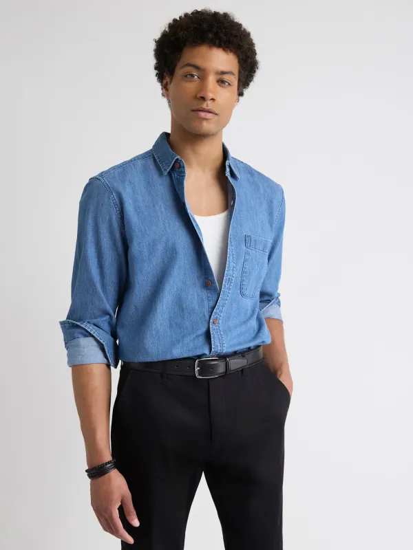 Long-Sleeve Denim Shirt with Chest Pocket sold by RW&CO.