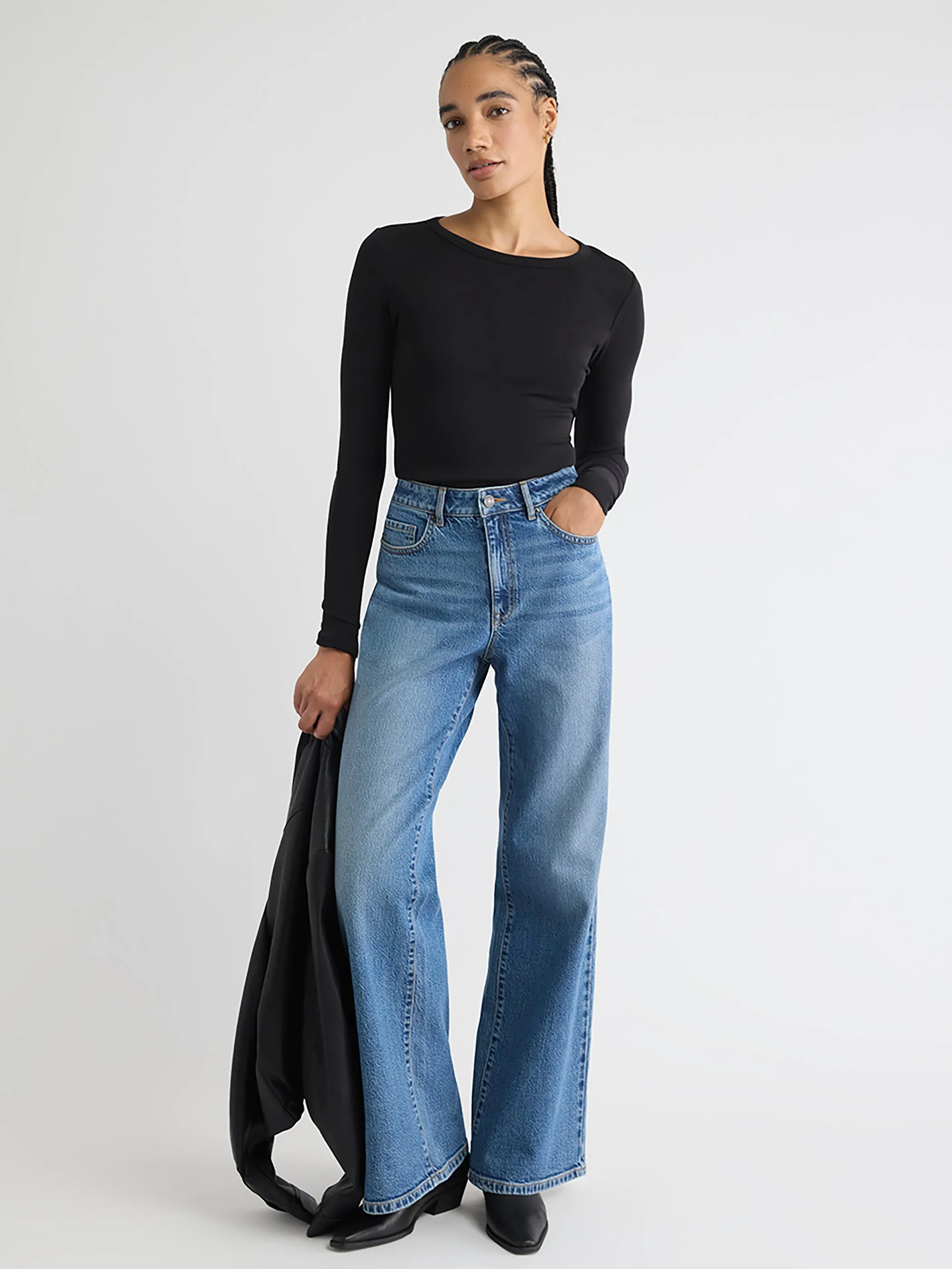 Luxe Knit Long-Sleeve Crew-Neck Fitted Ribbed Tee sold by RW&CO. product image thumbnail 2