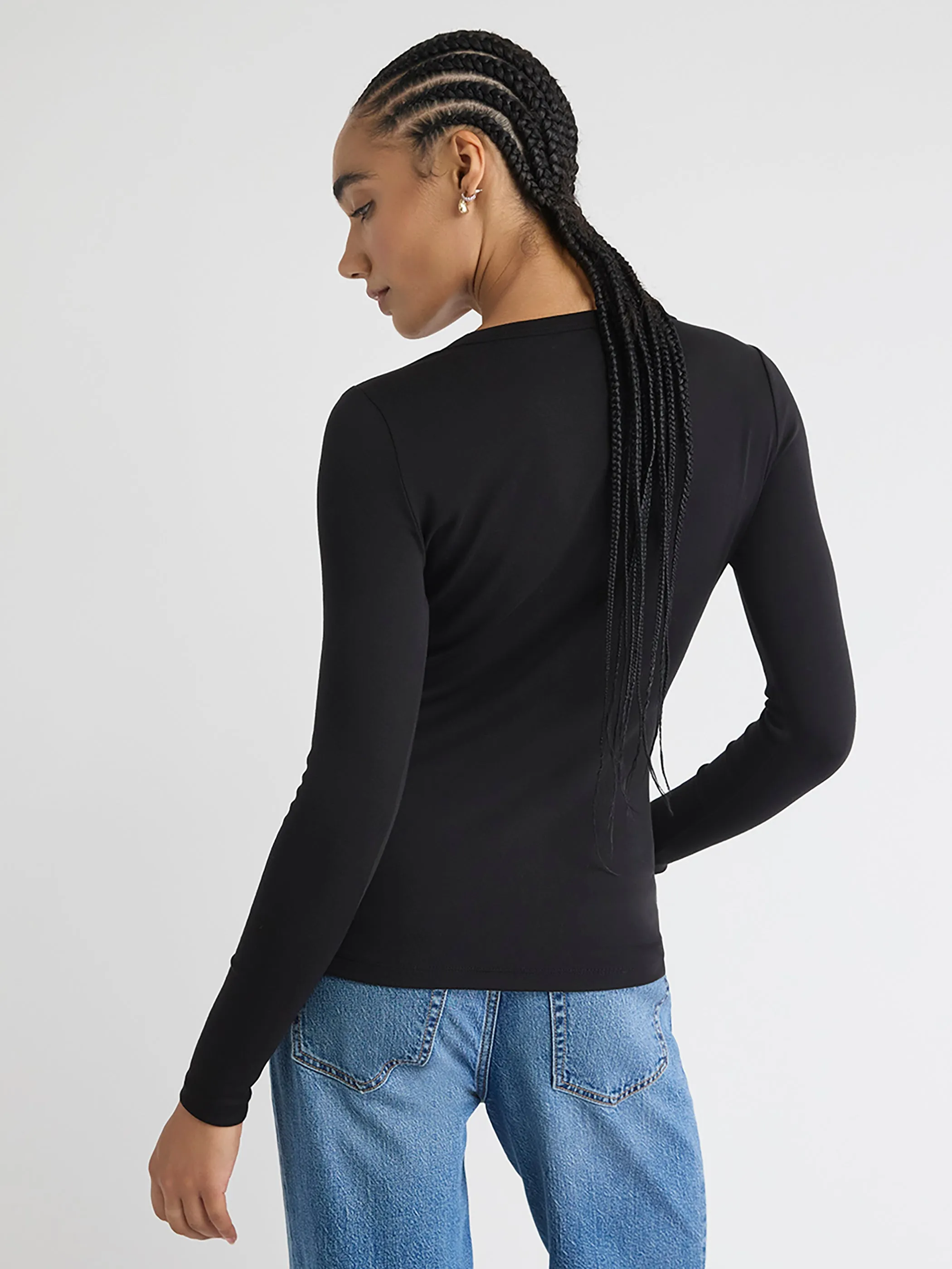 Luxe Knit Long-Sleeve Crew-Neck Fitted Ribbed Tee sold by RW&CO. product image thumbnail 3