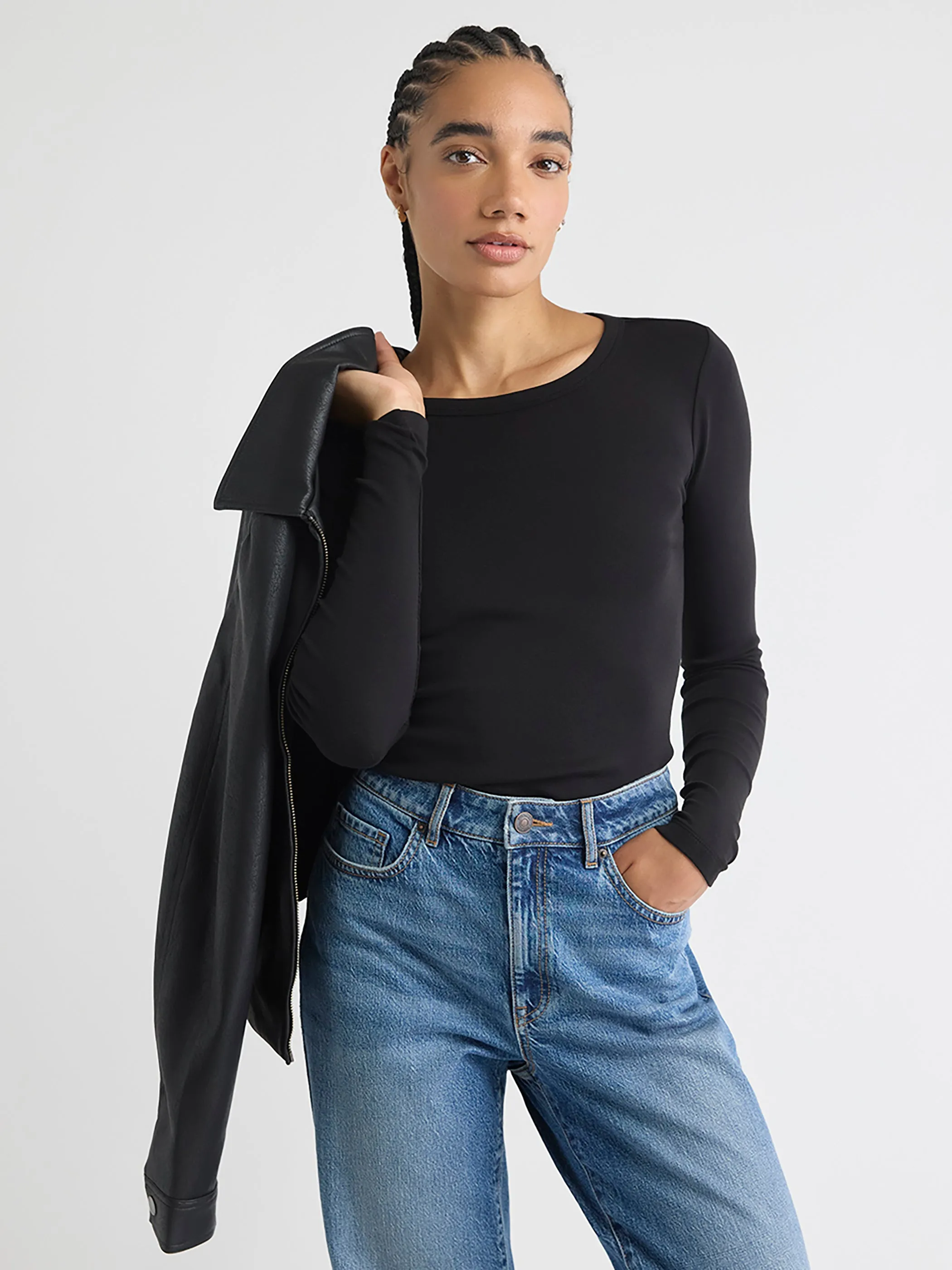 Luxe Knit Long-Sleeve Crew-Neck Fitted Ribbed Tee sold by RW&CO.