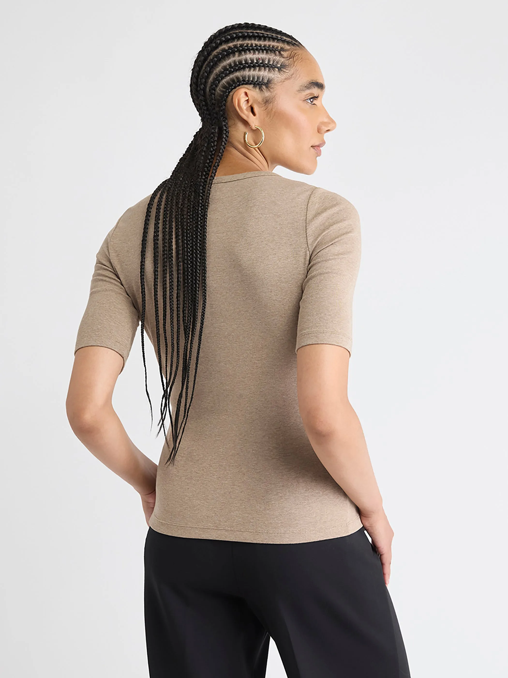 Elbow-Sleeve Crew-Neck Fitted Tee sold by RW&CO. product image thumbnail 3