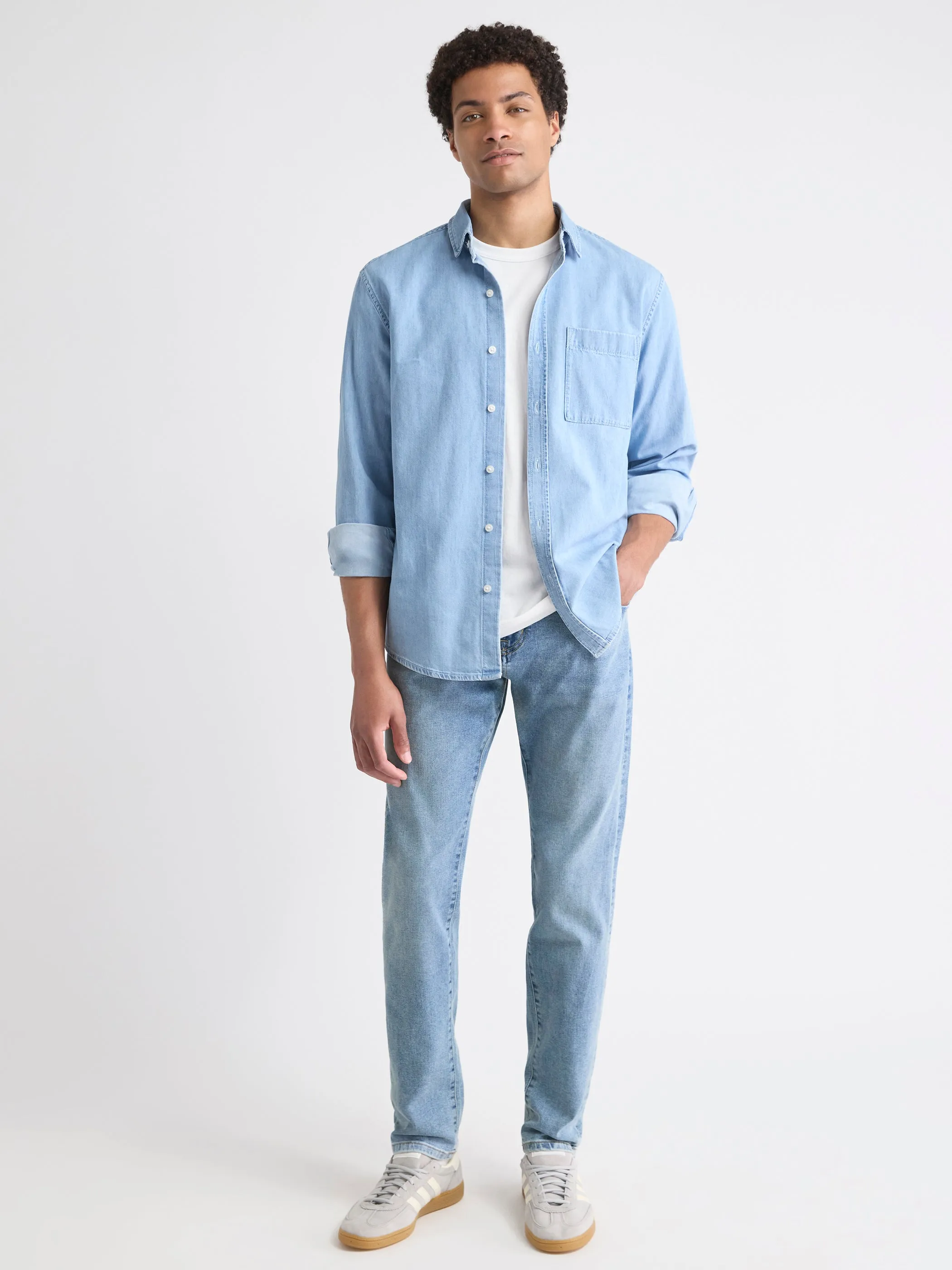 Long-Sleeve Denim Shirt with Chest Pocket sold by RW&CO. product image thumbnail 2