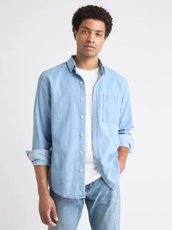 Long-Sleeve Denim Shirt with Chest Pocket sold by RW&CO.