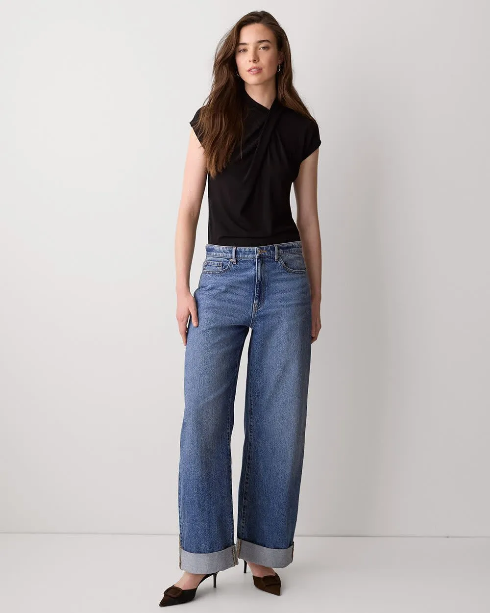 Extended-Sleeve Top with Crossover Draped Mock Neckline sold by RW&CO. product image thumbnail 2