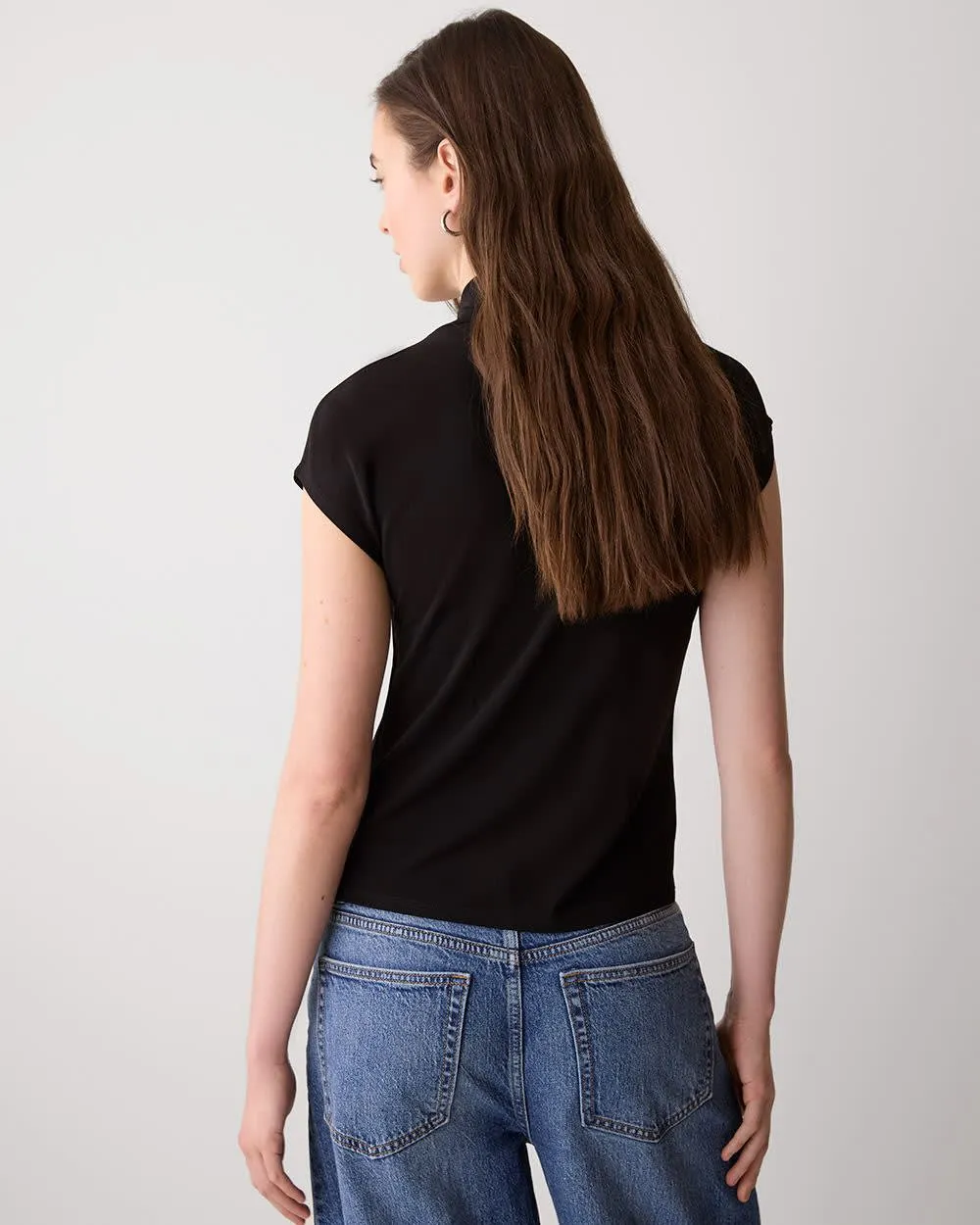 Extended-Sleeve Top with Crossover Draped Mock Neckline sold by RW&CO. product image thumbnail 3