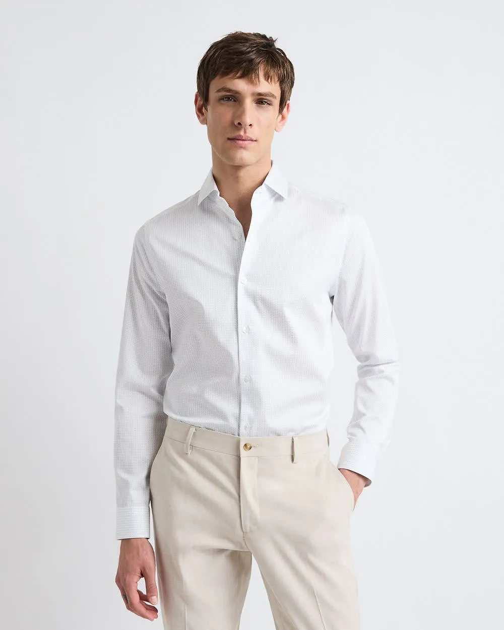 White Slim-Fit Dress Shirt with Micro Dots sold by RW&CO. product image thumbnail 4