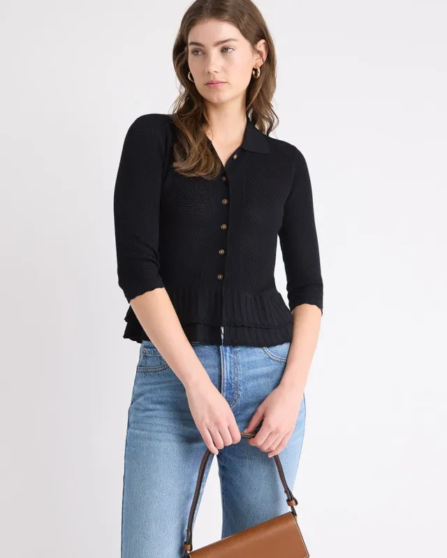 Polo Cardigan with Frilled Hem sold by RW&CO.