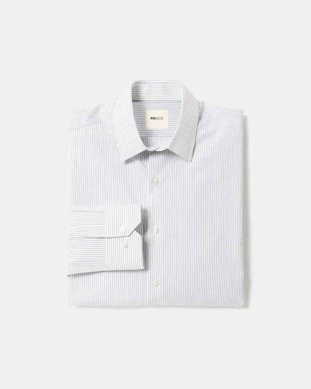 White Tailored-Fit Dress Shirt with Blue Stripes sold by RW&CO.