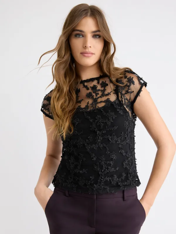 Extended-Sleeve Crew-Neck Lace Top sold by RW&CO.