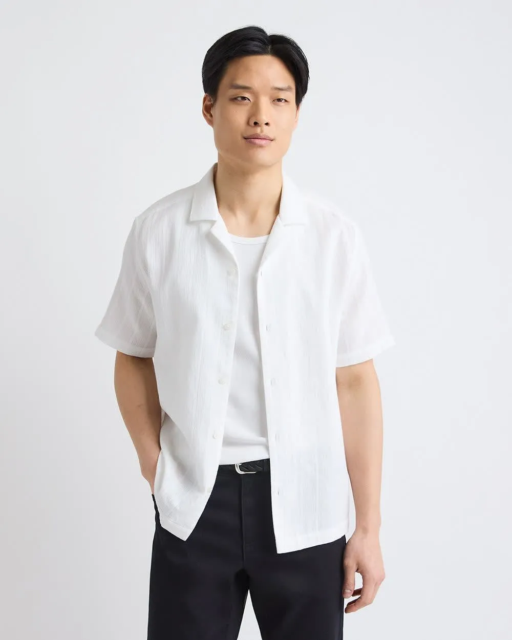 Short-Sleeve Solid Shirt with Camp Collar sold by RW&CO.