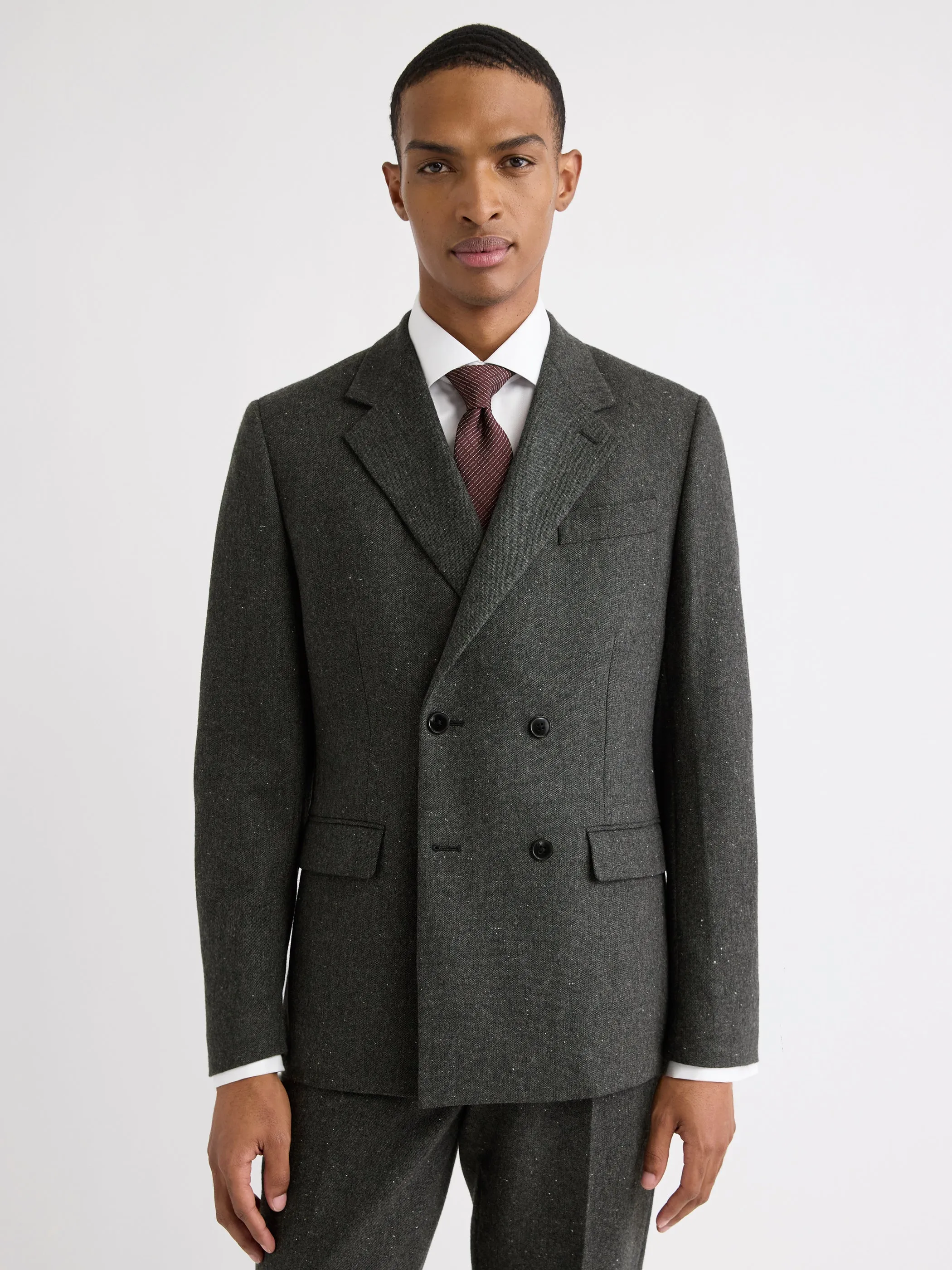 Tailored-Fit Double-Breasted Tweed Suit Blazer sold by RW&CO.