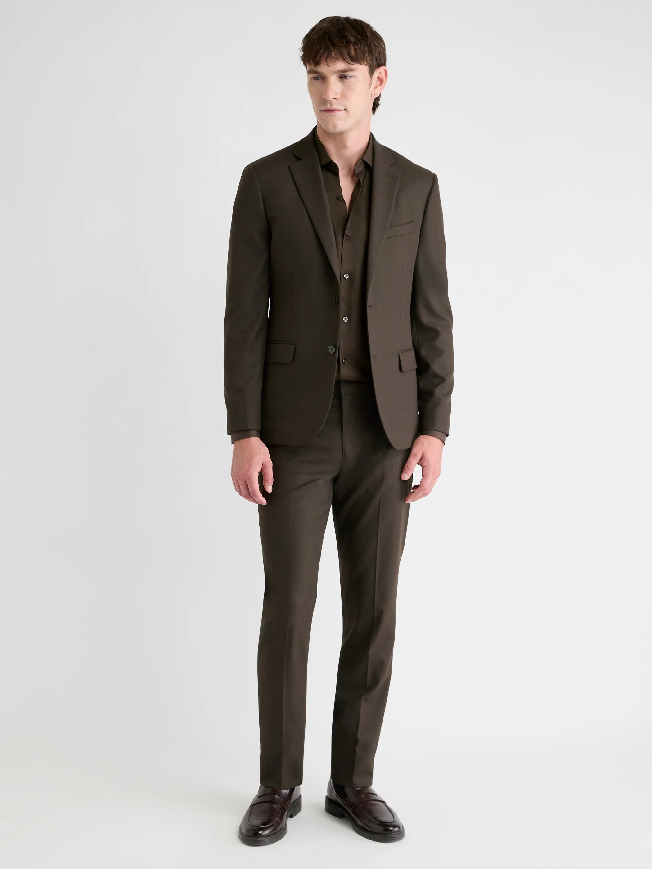 Slim-Fit Dark Brown Brushed Twill Blazer sold by RW&CO.