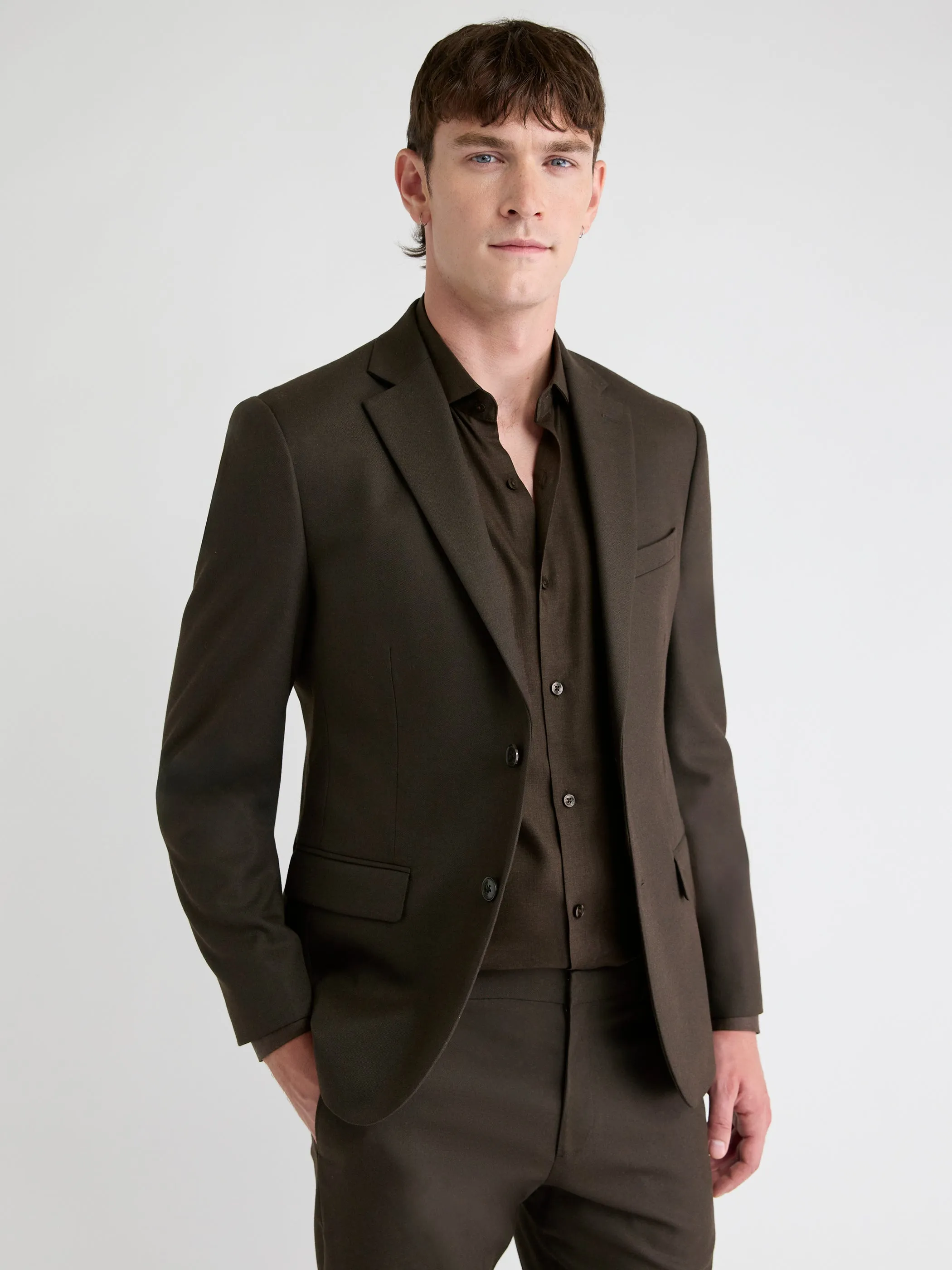 Slim-Fit Dark Brown Brushed Twill Blazer sold by RW&CO. product image thumbnail 2