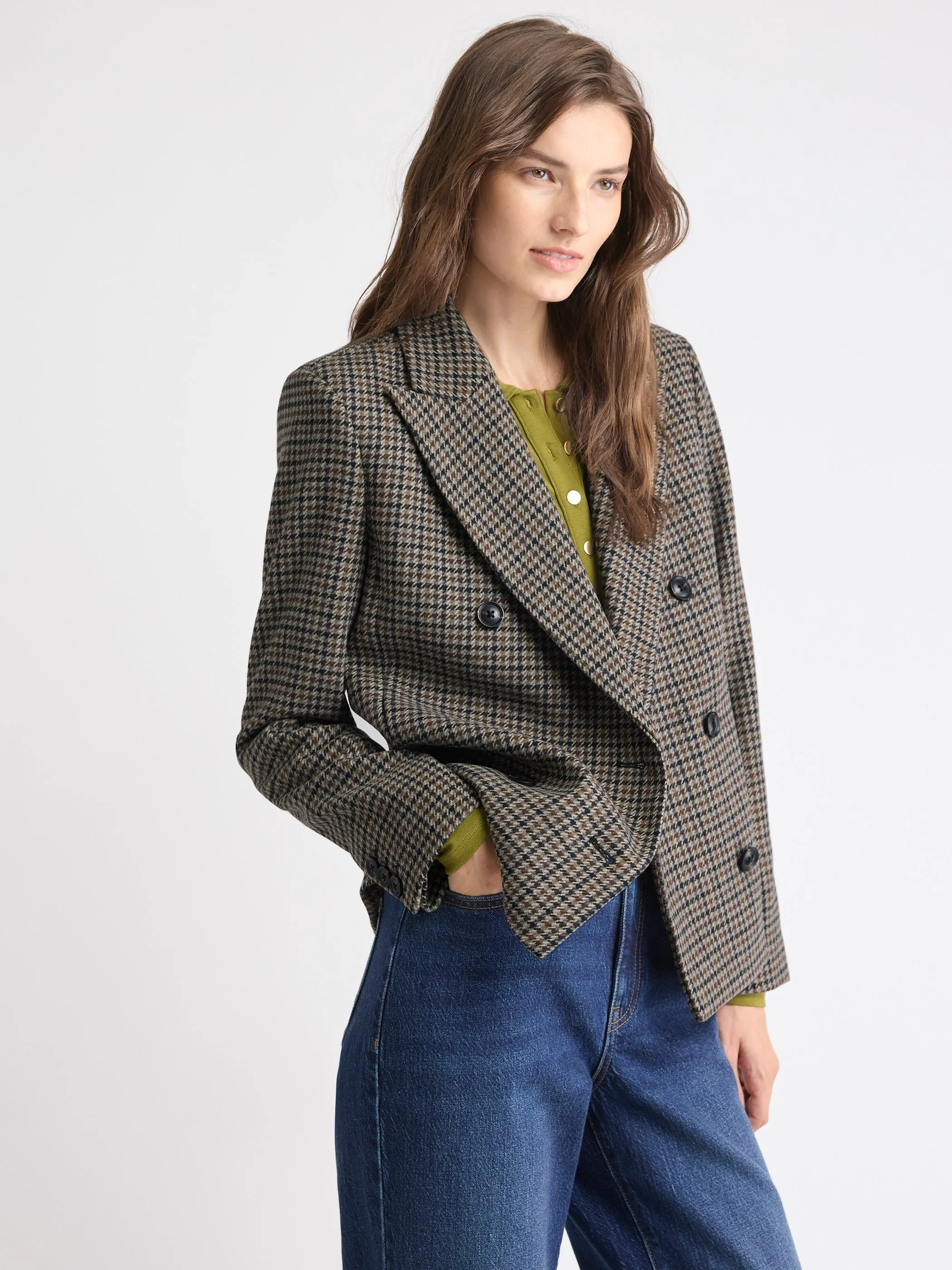 Double-Breasted Houndstooth Blazer sold by RW&CO.