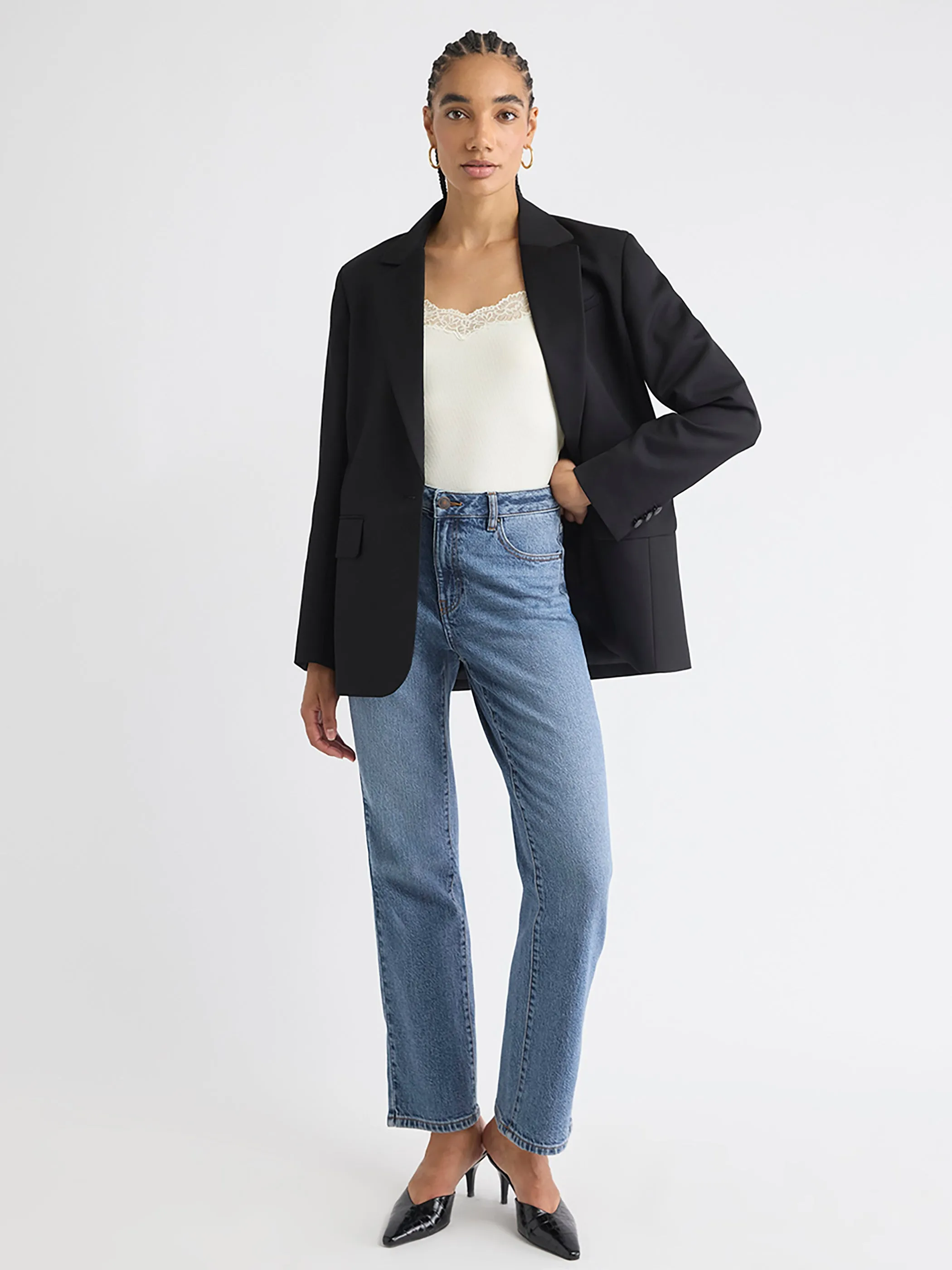 Wool-Blend Oversized One-Button Blazer sold by RW&CO.