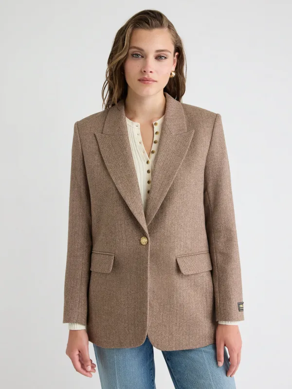 Herringbone Wool-Blend Oversized One-Button Blazer sold by RW&CO.