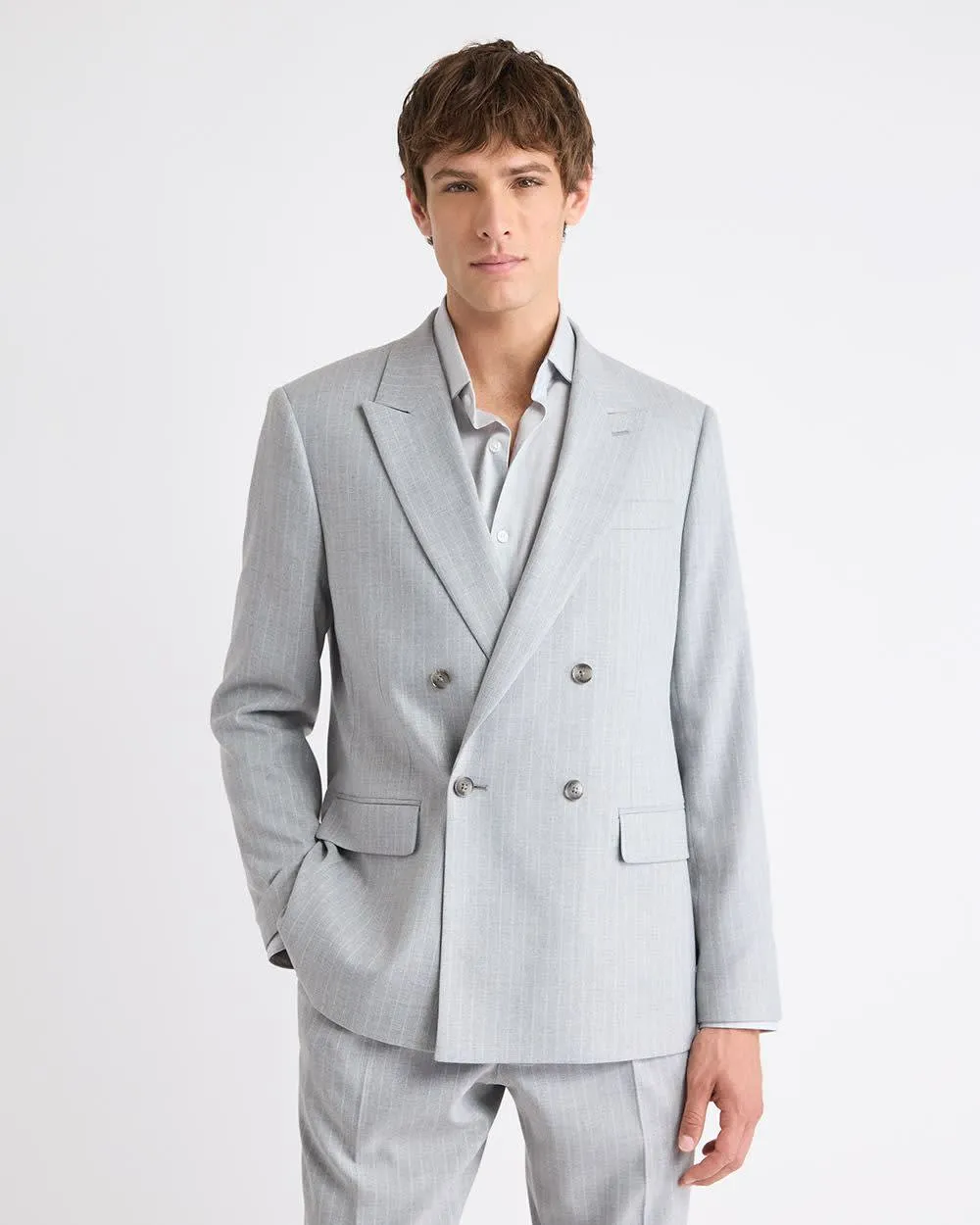 Tailored-Fit Double-Breasted Striped Suit Blazer sold by RW&CO.