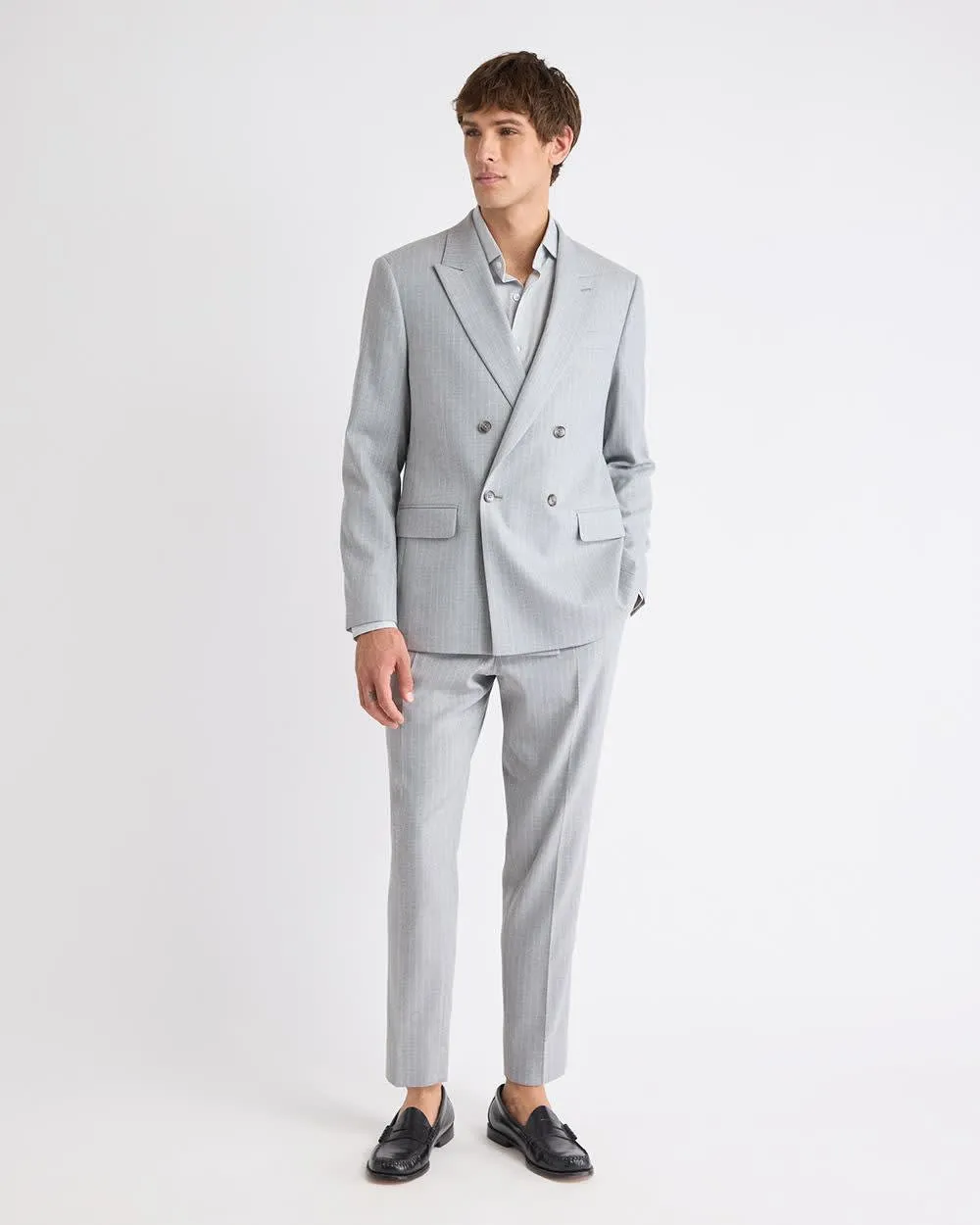 Tailored-Fit Double-Breasted Striped Suit Blazer sold by RW&CO. product image thumbnail 2