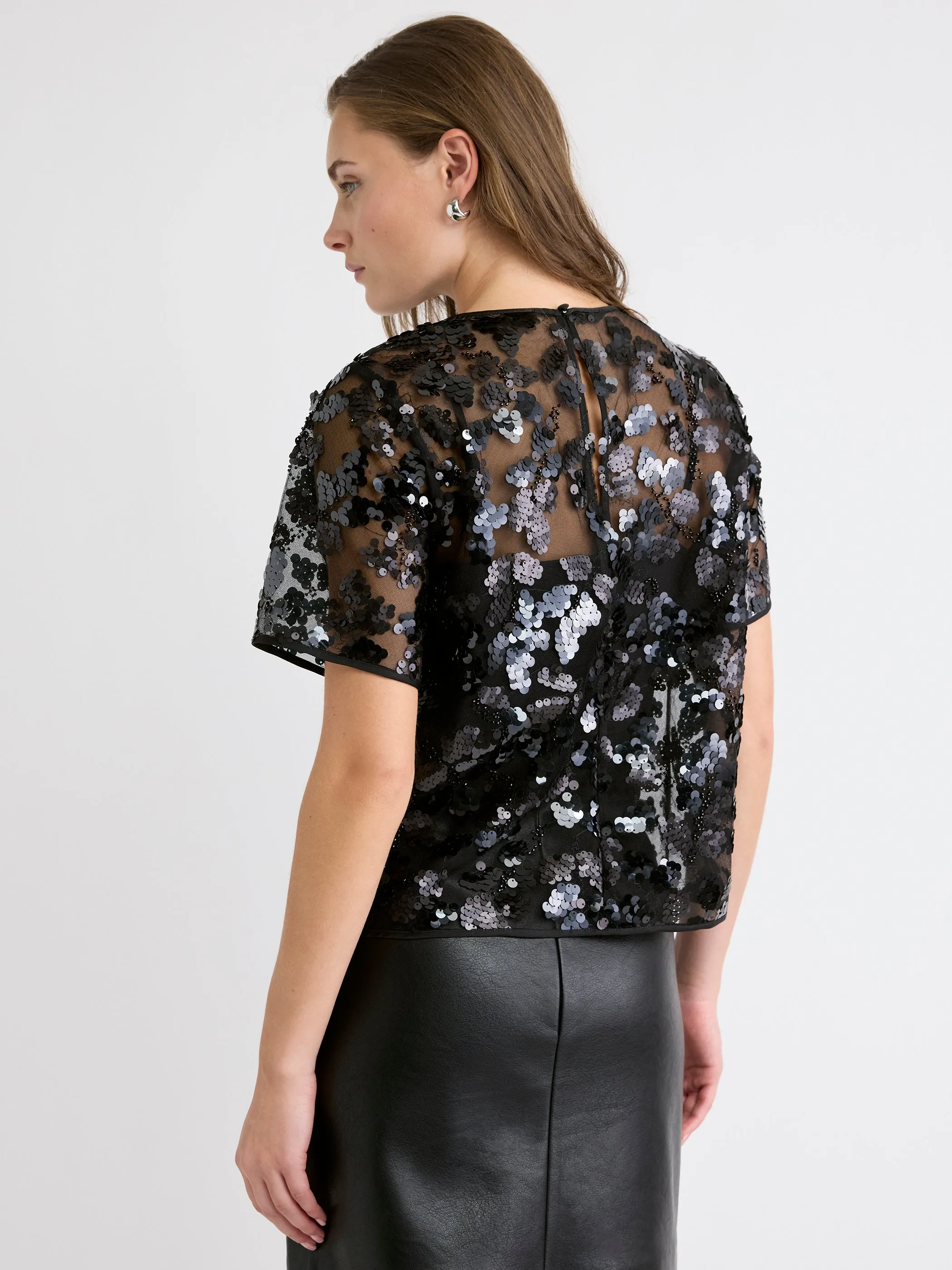Short-Sleeve Crew-Neck Sequins Popover Blouse sold by RW&CO. product image thumbnail 3