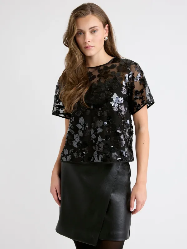 Short-Sleeve Crew-Neck Sequins Popover Blouse sold by RW&CO.
