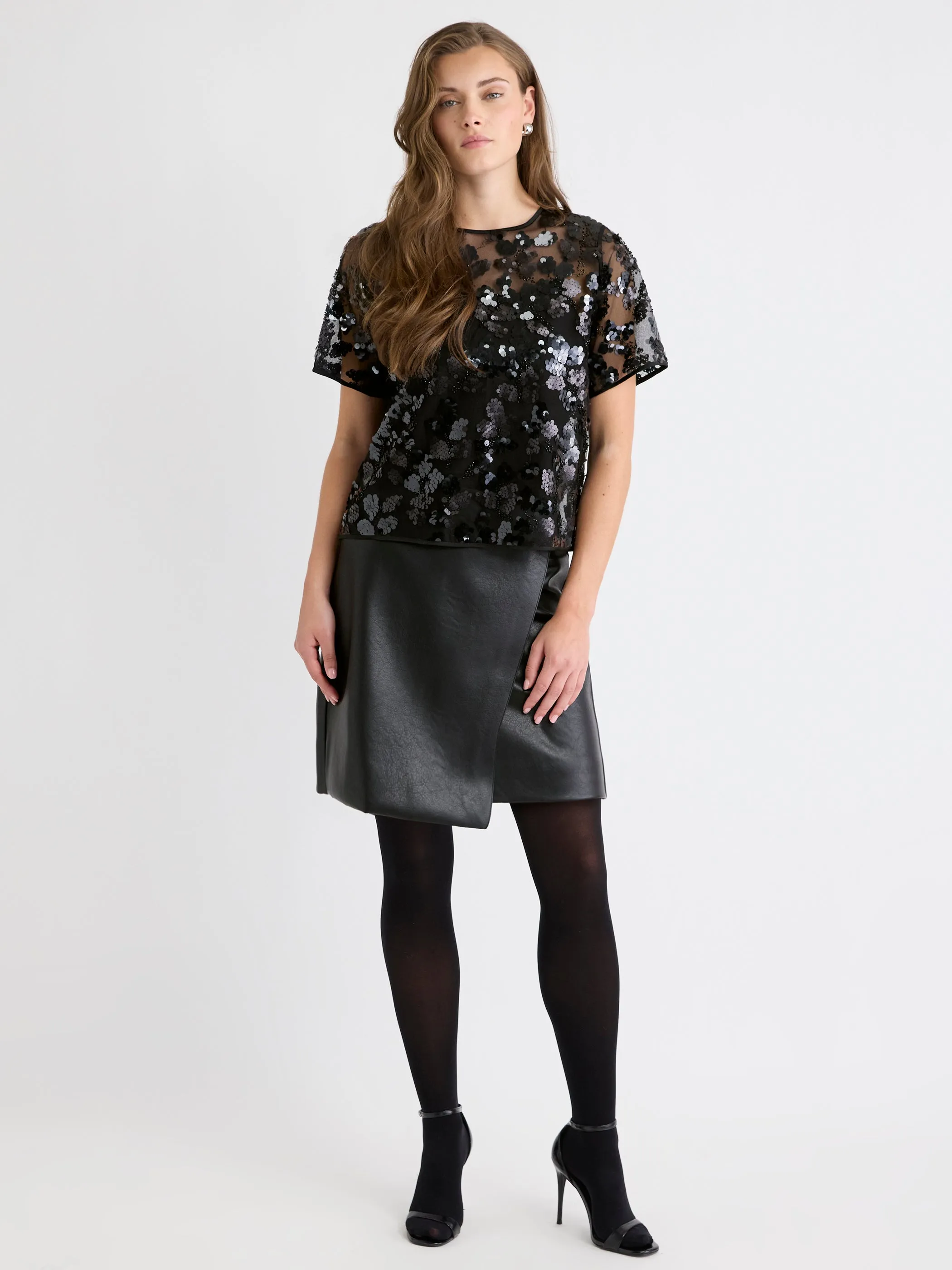 Short-Sleeve Crew-Neck Sequins Popover Blouse sold by RW&CO. product image thumbnail 2