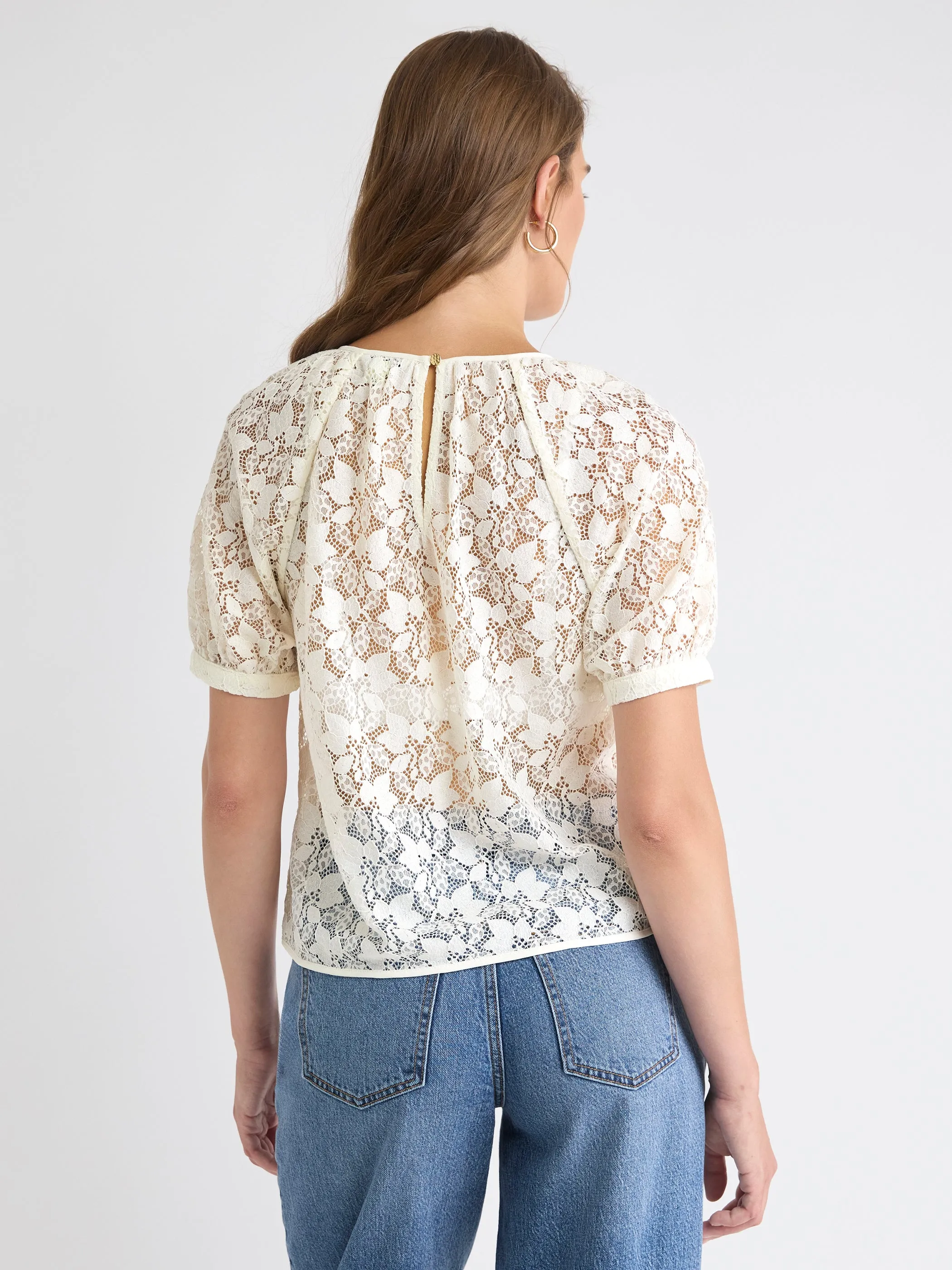 Short-Sleeve Crew-Neck Lace Blouse sold by RW&CO. product image thumbnail 3