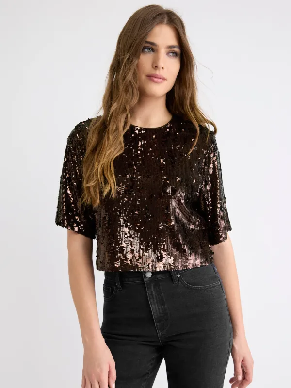 Short-Sleeve Crew-Neck Loose Sequins Top sold by RW&CO.