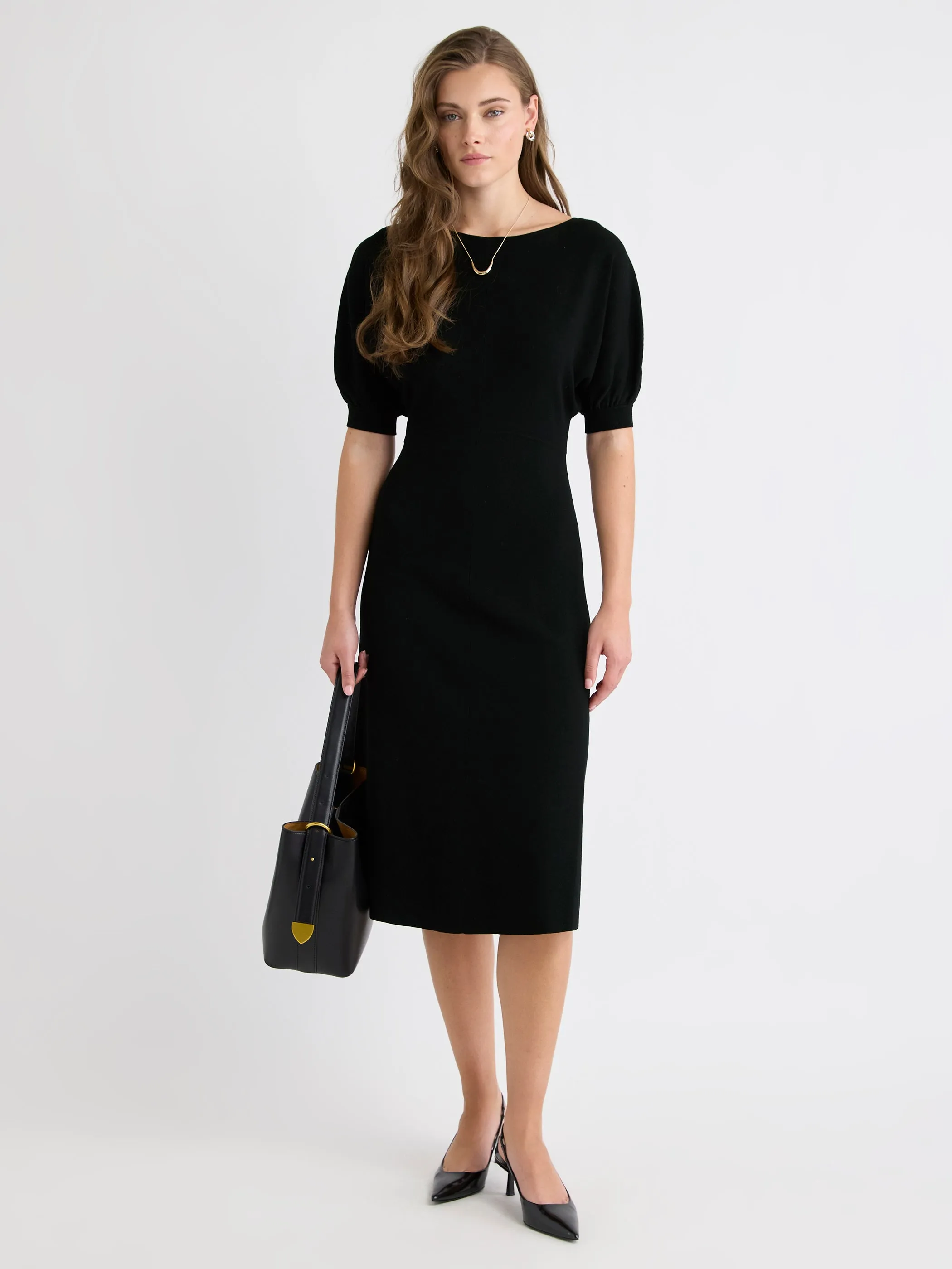 Elbow-Sleeve Boat-Neck Midi Sweater Dress sold by RW&CO.