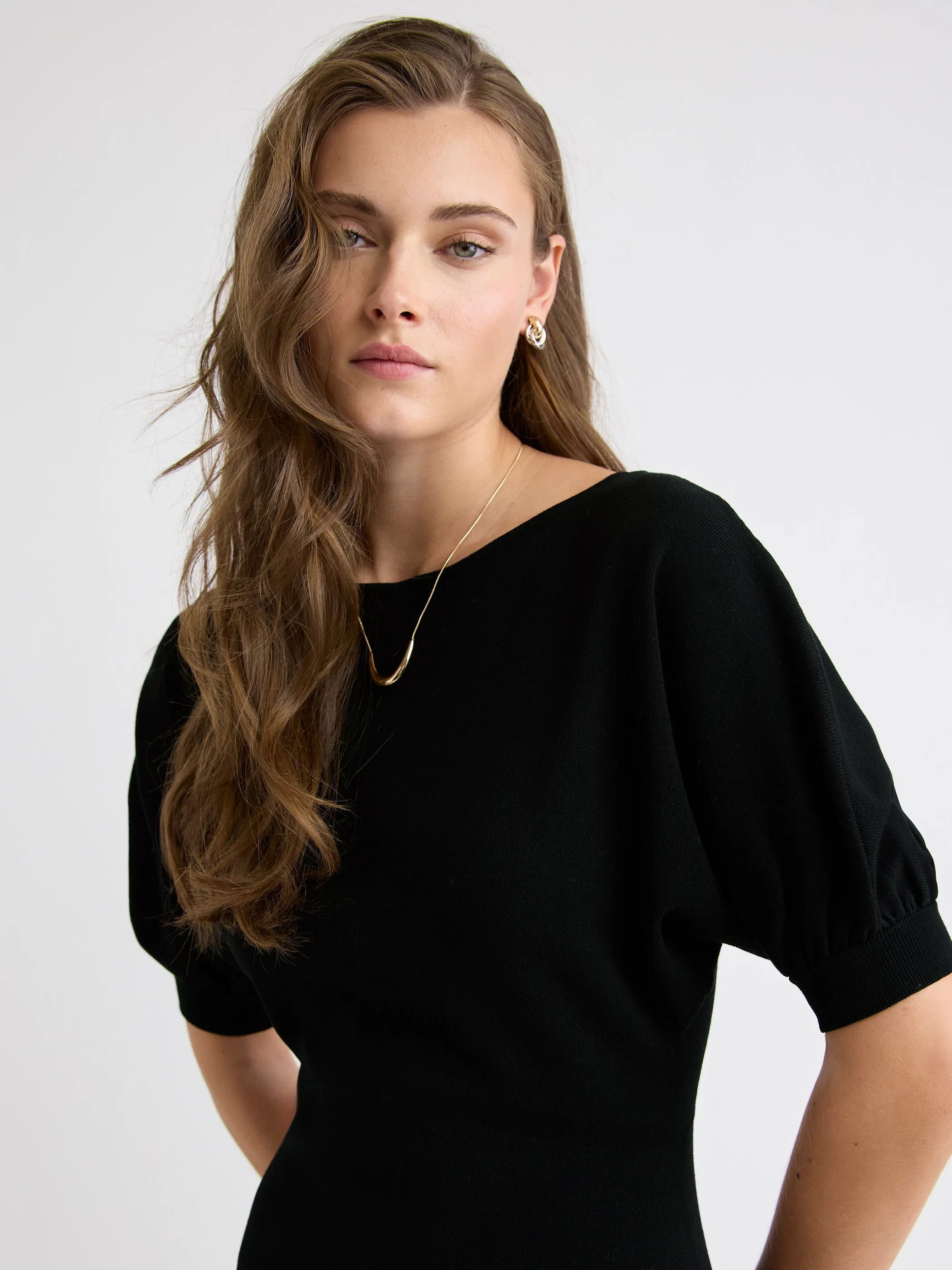 Elbow-Sleeve Boat-Neck Midi Sweater Dress sold by RW&CO. product image thumbnail 2