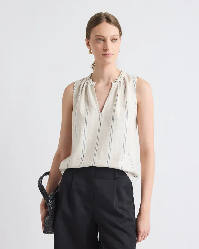 Striped Sleeveless V-Neck Linen-Blend Blouse sold by RW&CO.