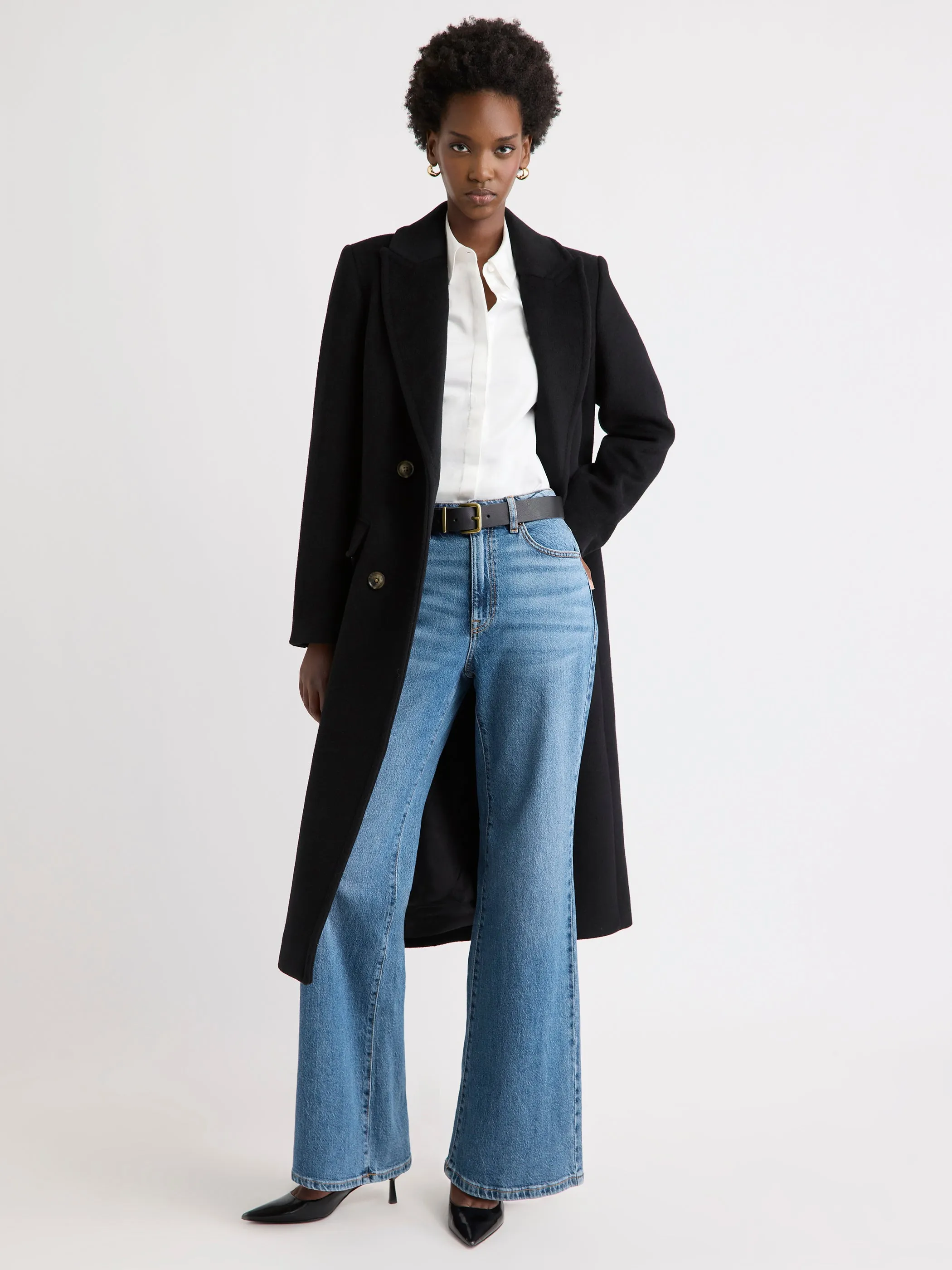 Wool-Blend Long Double-Breasted Coat sold by RW&CO.