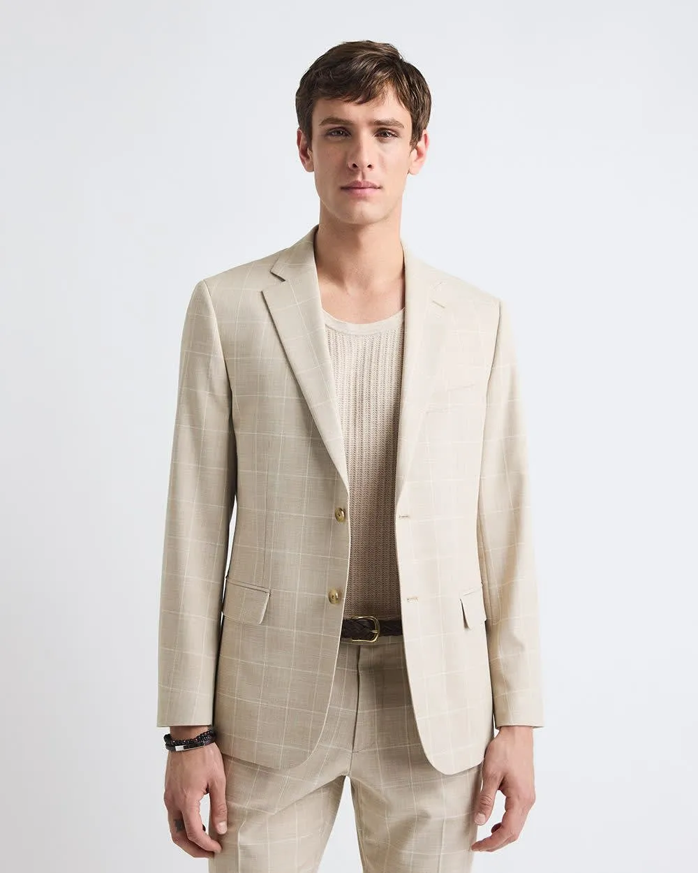 Tailored-Fit Checkered Taupe Suit Blazer sold by RW&CO.