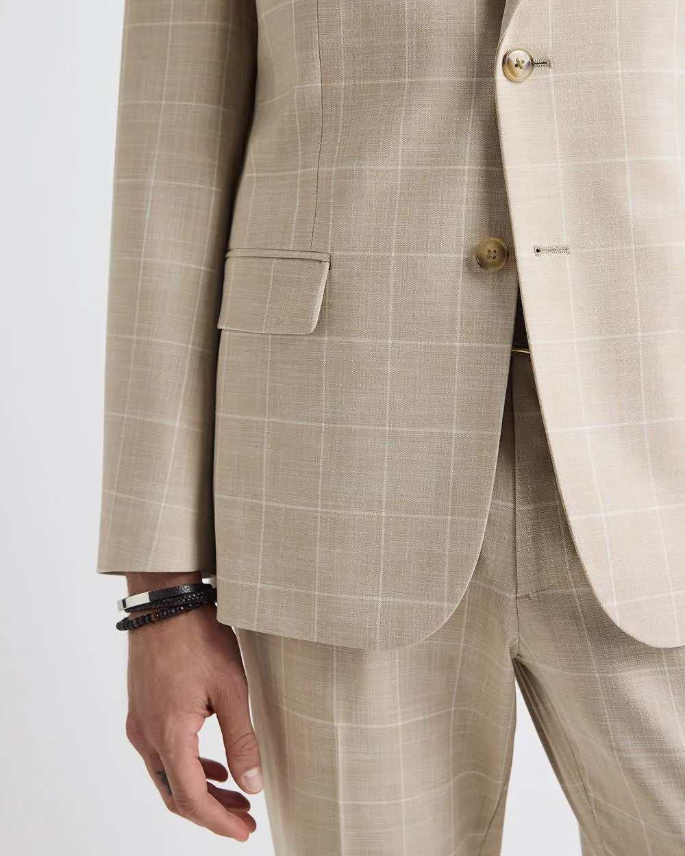 Tailored-Fit Checkered Taupe Suit Blazer sold by RW&CO. product image thumbnail 5