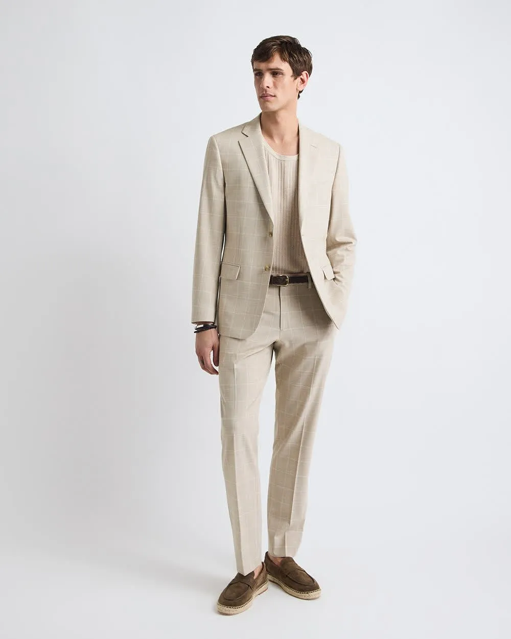 Tailored-Fit Checkered Taupe Suit Blazer sold by RW&CO. product image thumbnail 2