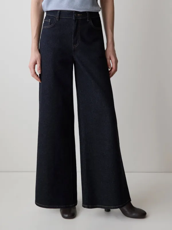 Dark-Wash High-Rise Ultra-Wide-Leg Jeans sold by RW&CO.
