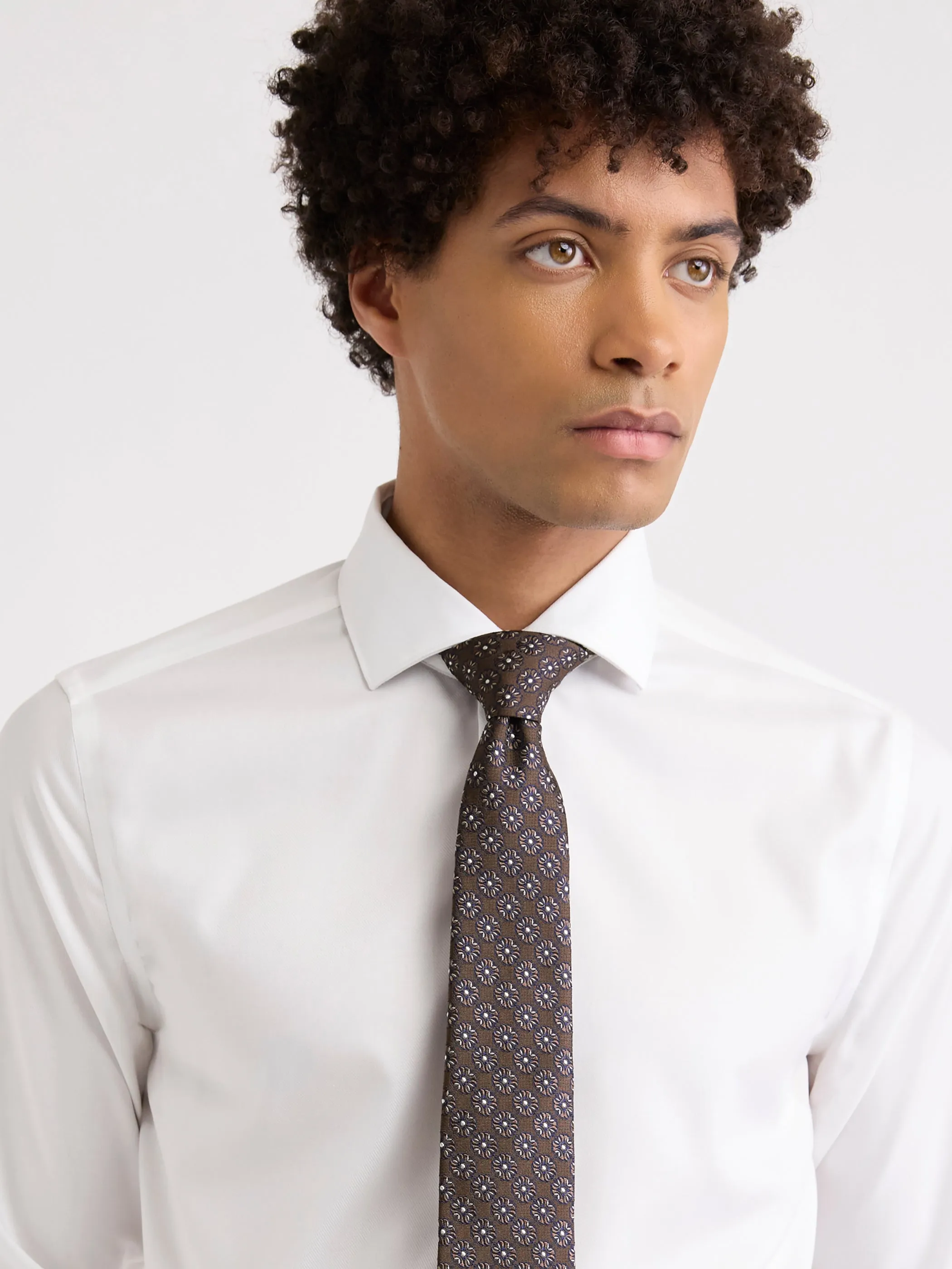 Brown Regular Tie with Geometric Floral Pattern sold by RW&CO.