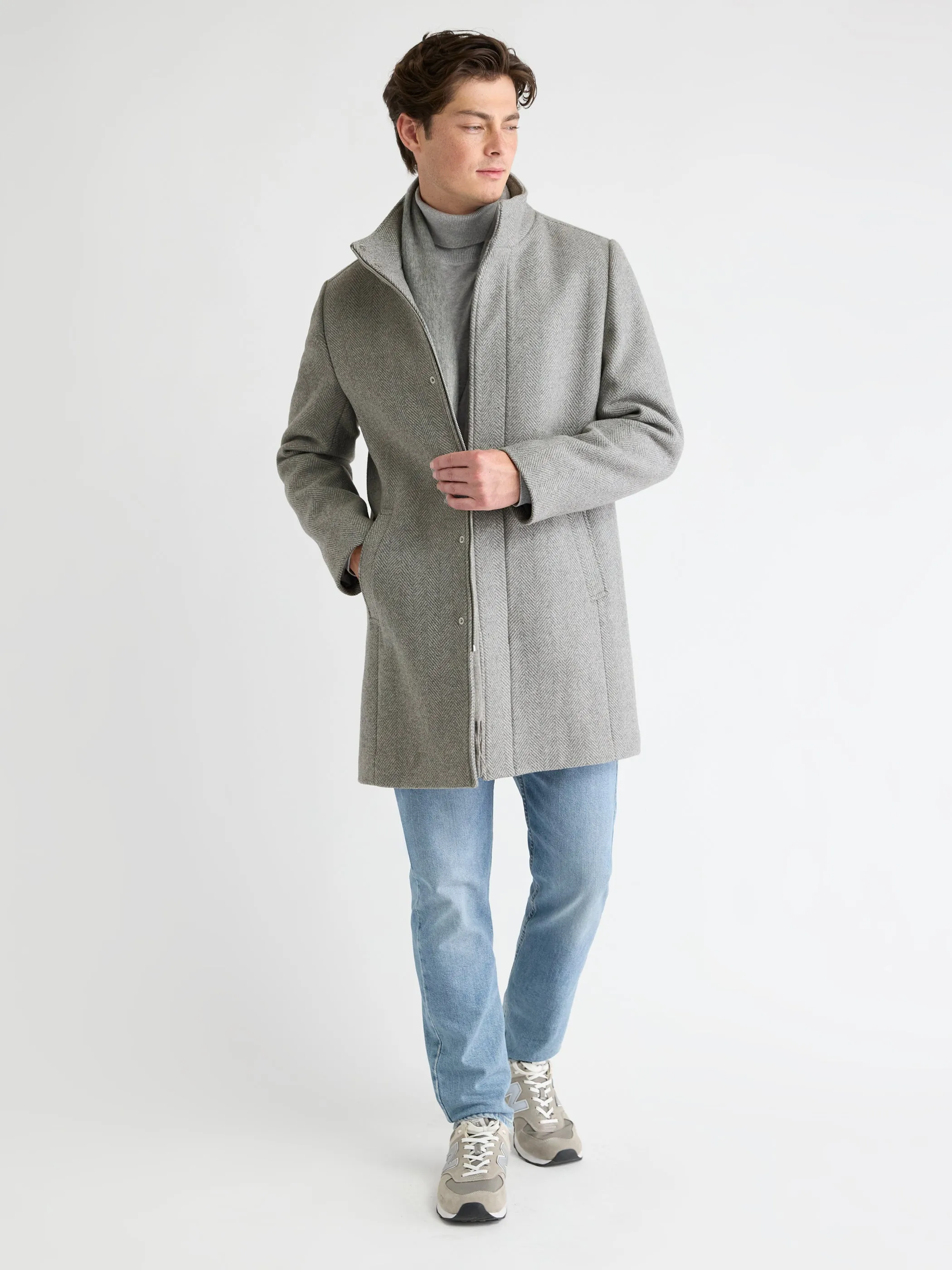 Classic Mock-Neck Herringbone Wool Coat with Dickey sold by RW&CO.