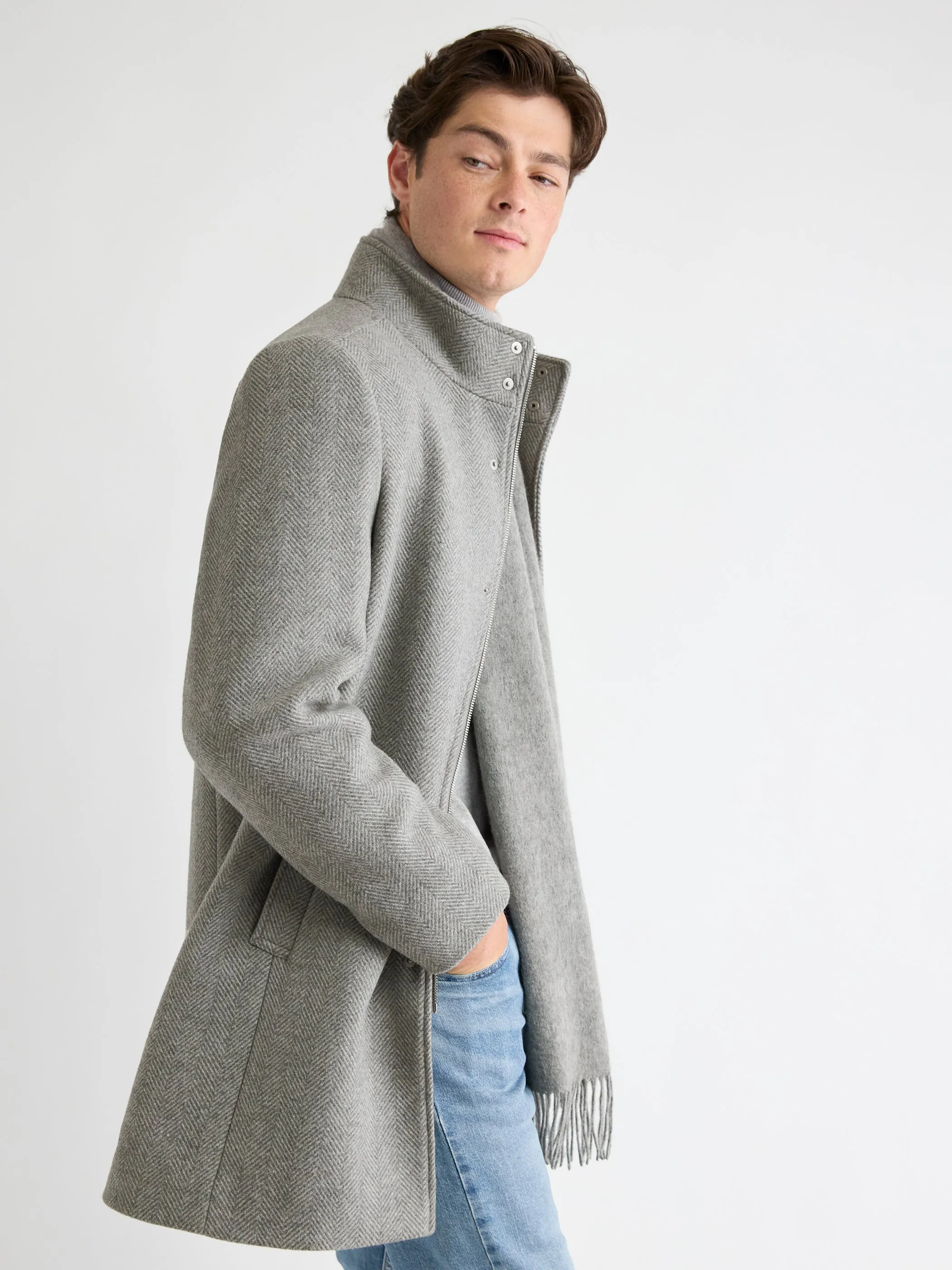 Classic Mock-Neck Herringbone Wool Coat with Dickey sold by RW&CO. product image thumbnail 2